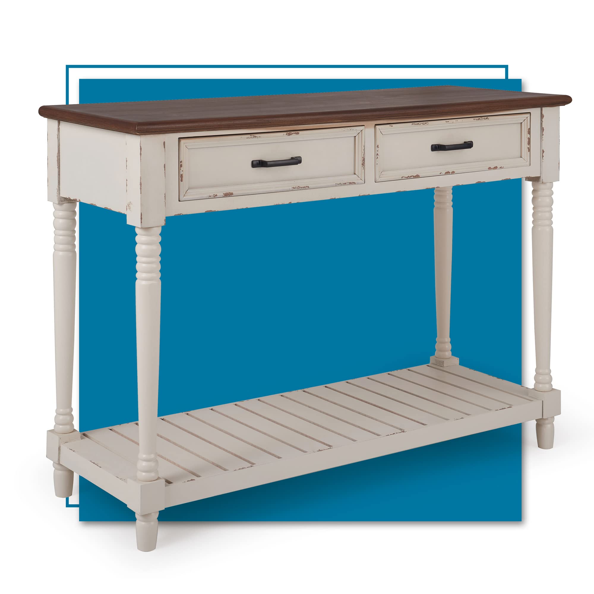 ClickDecor Baker Modern Console Table - White Entryway Storage & Home Office Writing Desk with 2 Drawers | Mid-Century Living Room Furniture for Small Spaces | Perfect for Hallway Organization, Apartment Decor & Workspace Solutions