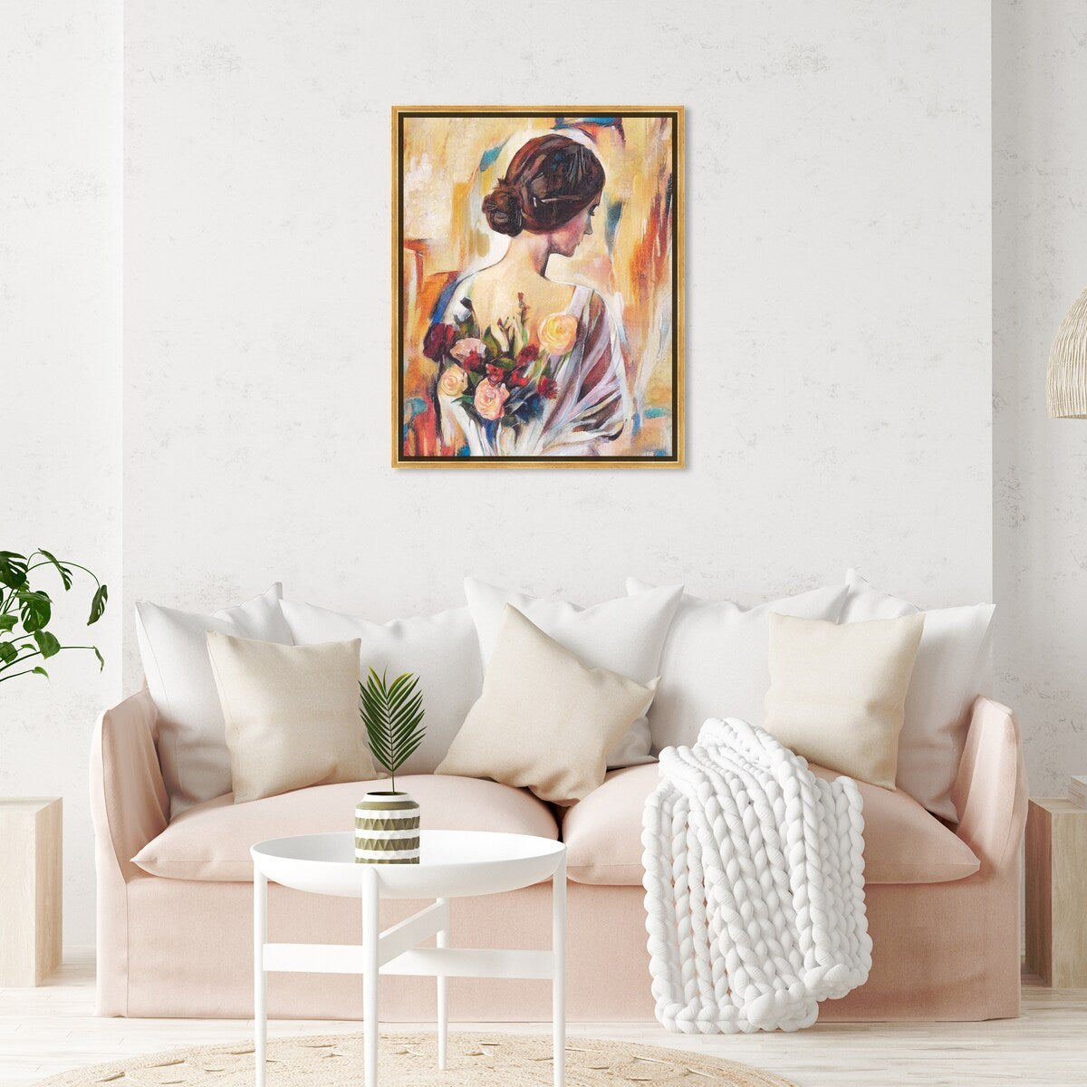Modern White Framed Canvas Wall Art Print - Floral Back and Flowers Design for Women's Bedroom Decor | Perfect for Home, Living Room & Office Decoration
