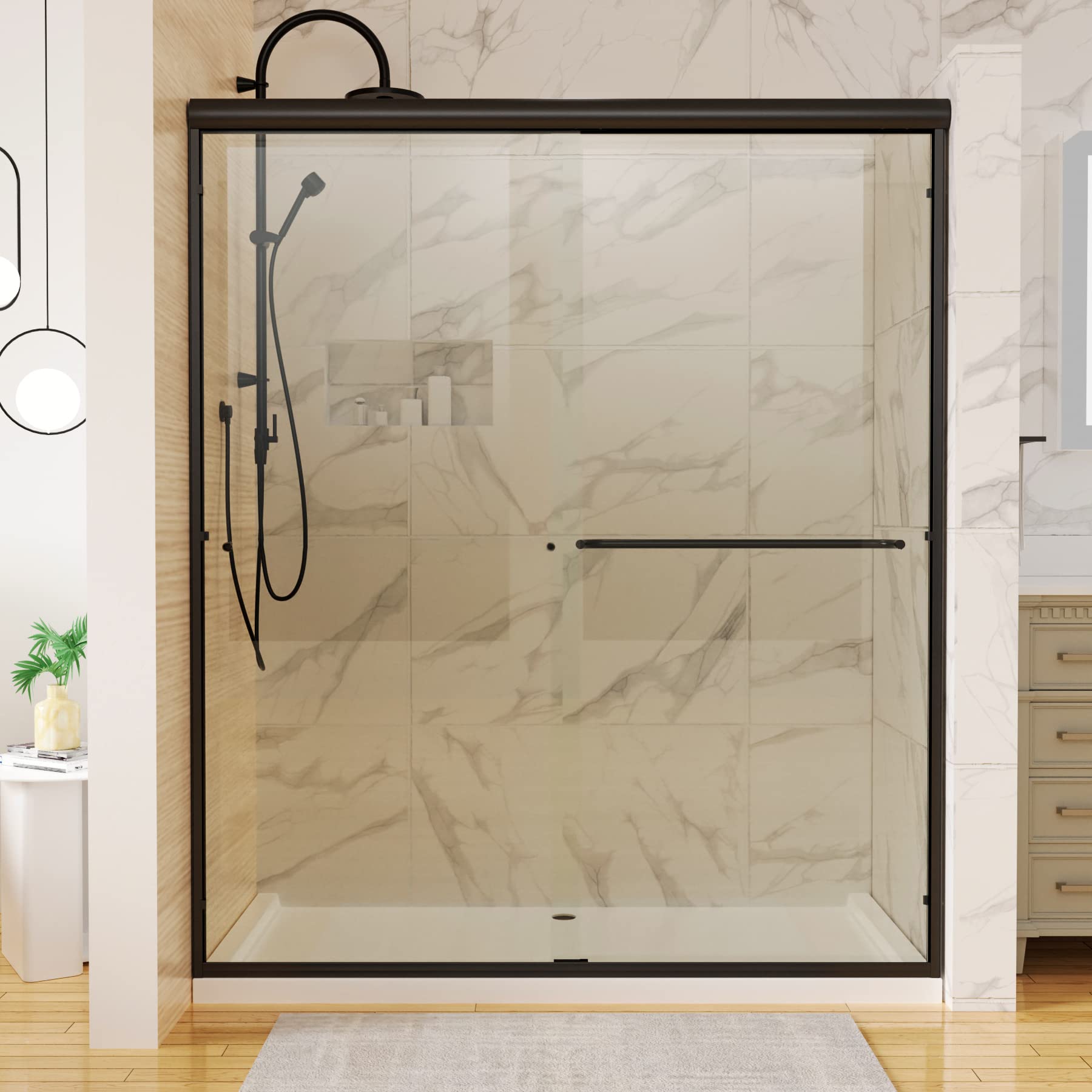 56-60 Inch Sliding Glass Shower Door - 70 Inch Height, Matte Black Frame with 1/4