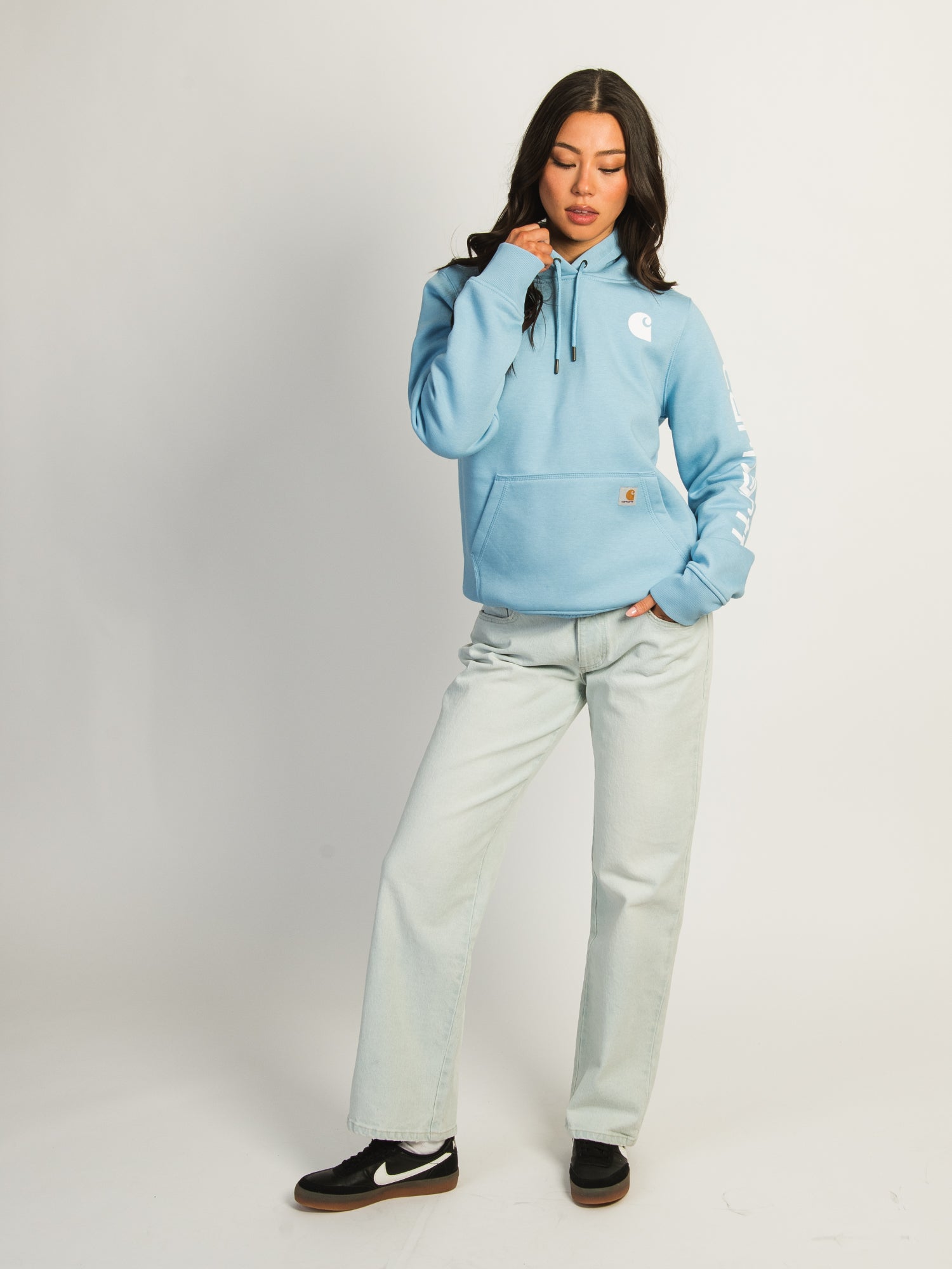 Carhartt Logo Sleeve Pullover Hoodie for Men & Women - Water-Resistant Comfortable Fleece Sweatshirt for Outdoor Work, Hiking & Casual Wear