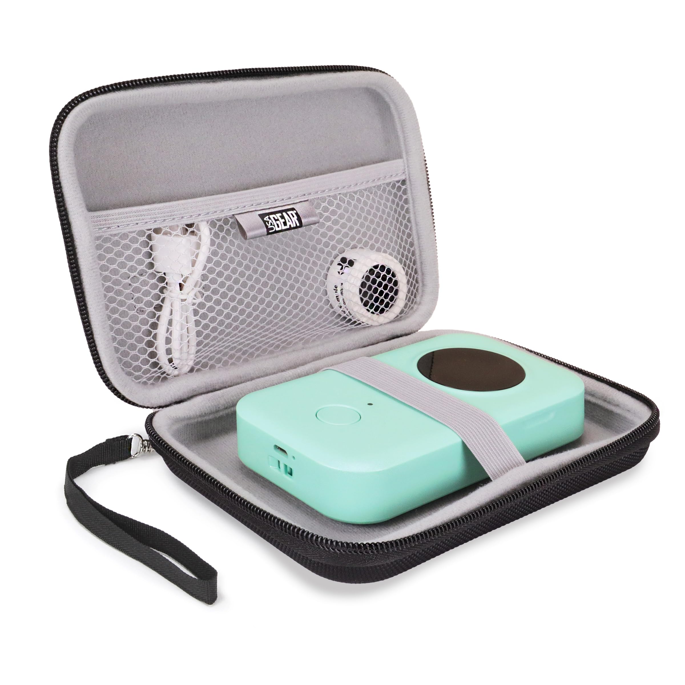 USA GEAR Hard Shell Label Maker Carrying Case with Wrist Strap - 6.5 Inch Thermal Label Printer Protective Case Compatible with NIIMBOT D11, D110, Phomemo D30 & Small Label Printers (Case Only) - Perfect for Office, Warehouse & Shipping Label Printing