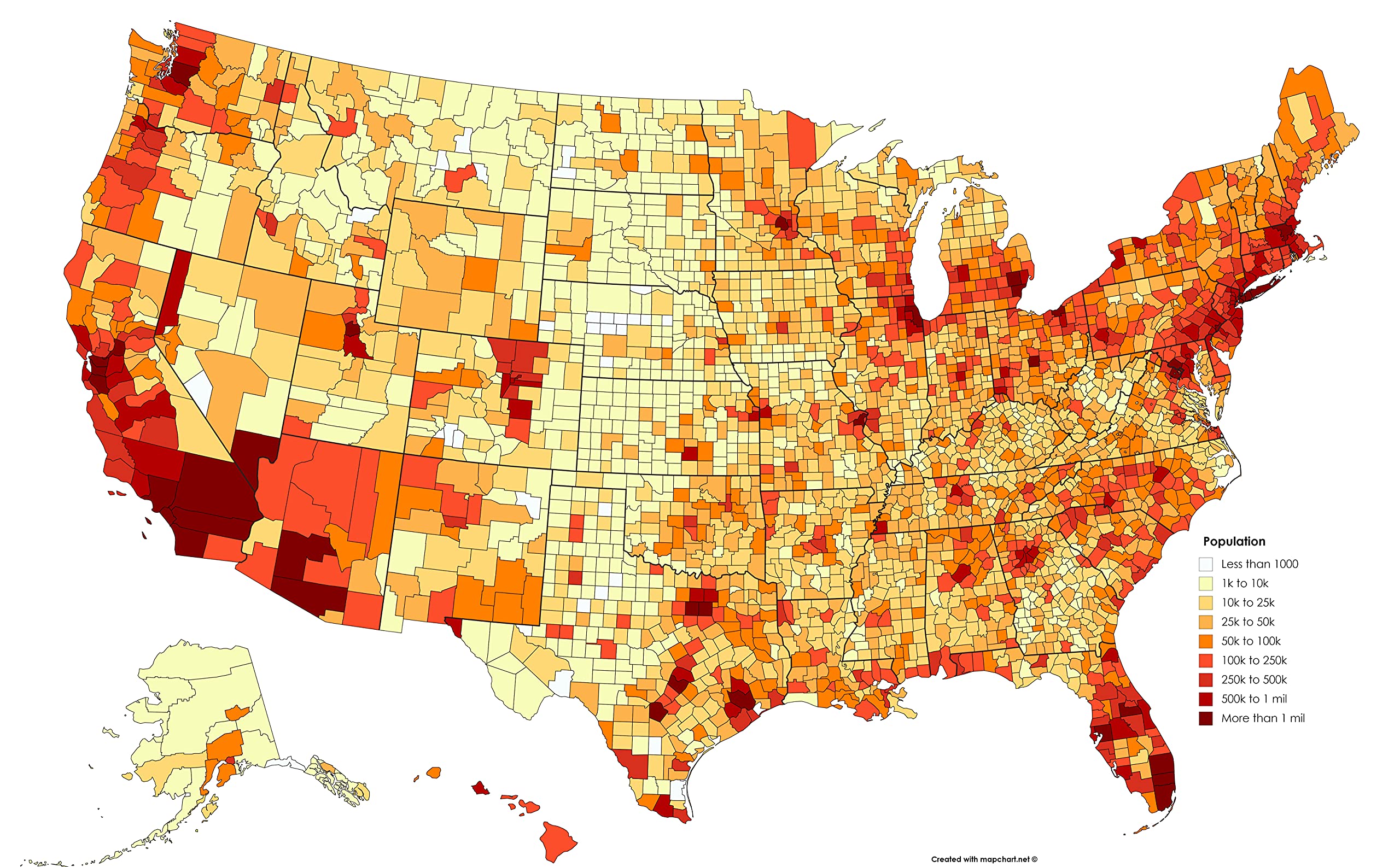 24x15 Inch Premium Photo Paper USA Population Map by Counties - Perfect for Home Decor, Office Wall Art & Geography Education