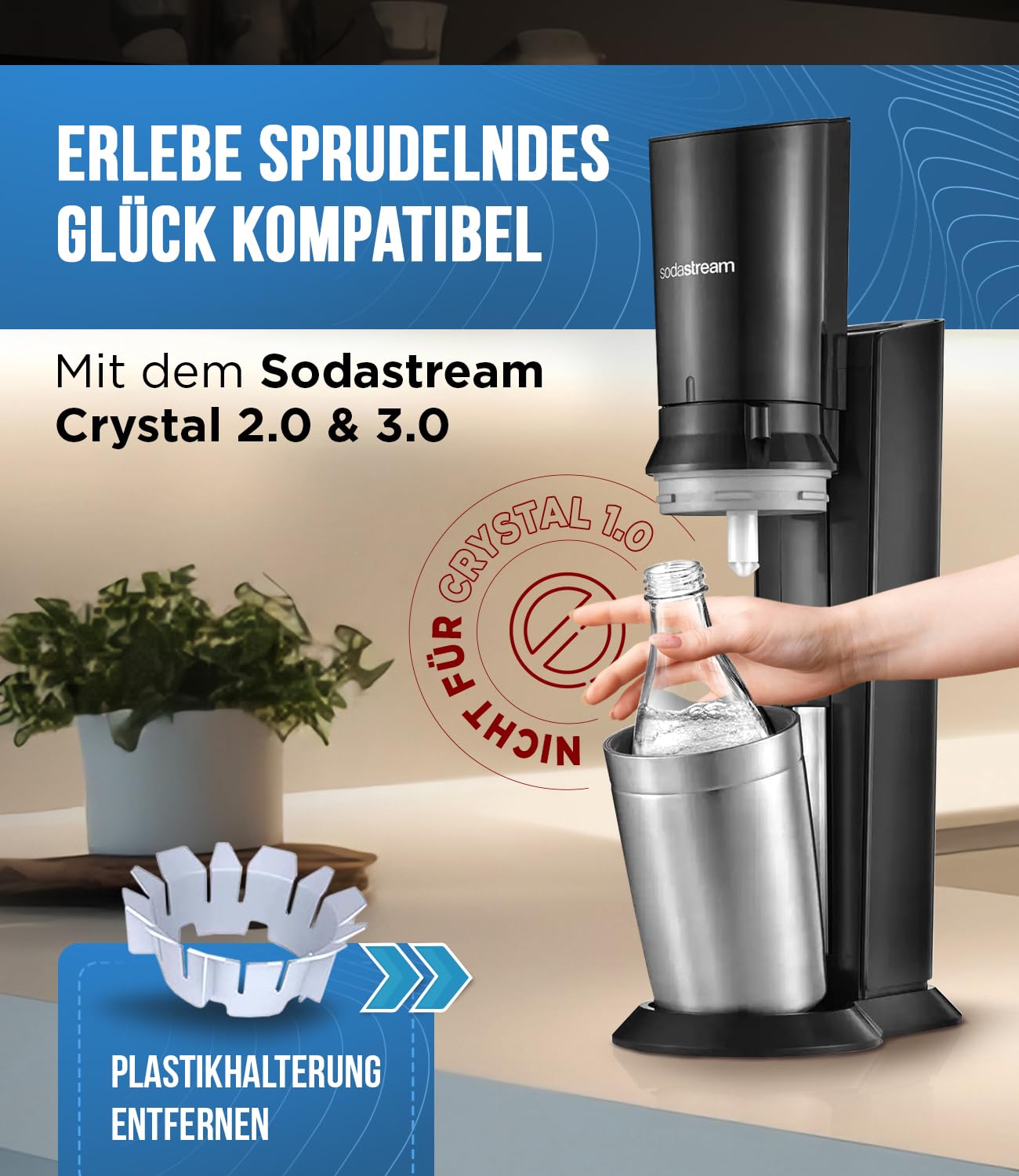 Mate of Steel® 30oz Glass Bottle for SodaStream Crystal 2.0 - Dishwasher Safe, BPA-Free Replacement Water Bottle | Perfect for Sparkling Water, Homemade Soda & Carbonated Drinks at Home