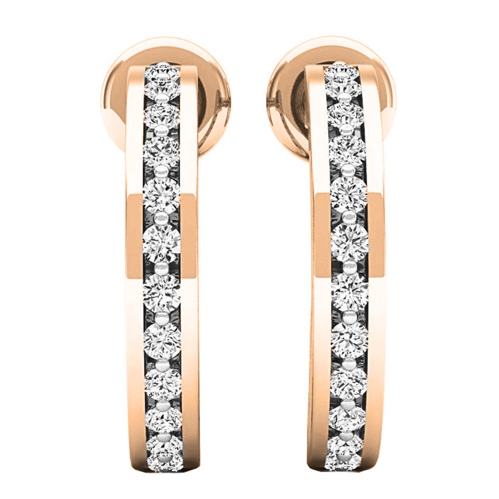 14K Solid Gold Round White Diamond Hoop Earrings for Women | 0.2ct Dazzlingrock Collection | Perfect for Everyday Wear, Parties & Special Occasions