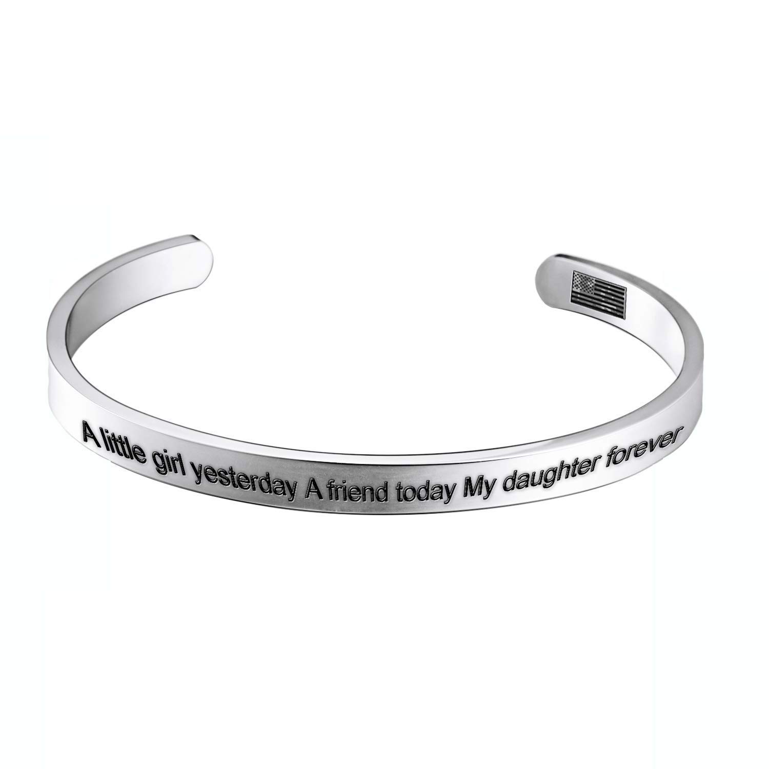 Enhome Silver Cuff Bangle Bracelet with American Flag Design - Meaningful Birthday Gift for Women, Daughter, Friend - Perfect for Mother's Day, Graduation, and Special Occasions