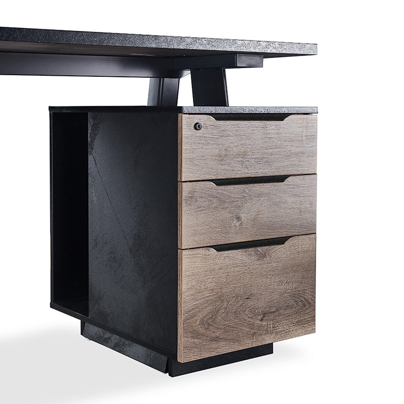 ARTO 2-Person Workstation with 2 Storage Cabinets - 2.4M Warm Oak & Black Office Desk for Home & Business | Perfect for Shared Workspaces & Small Offices