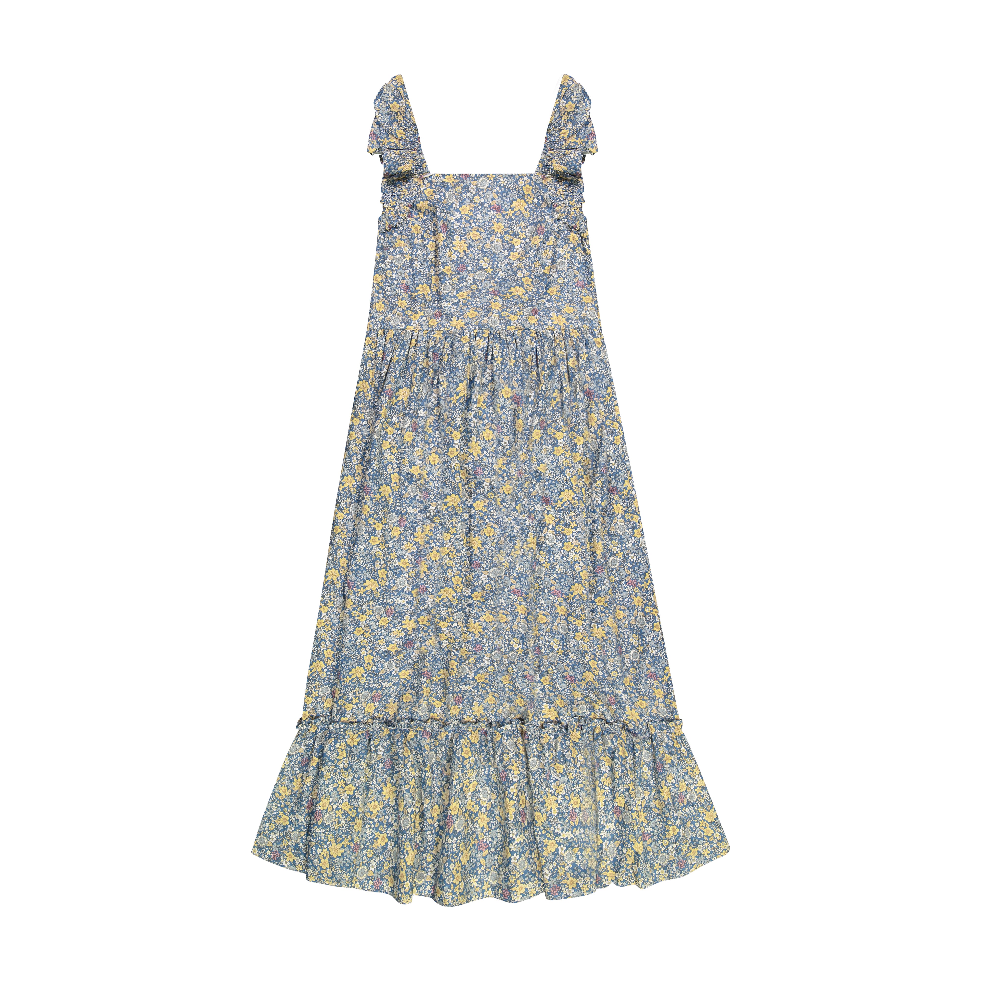 Queen B Jacqueline Women's Flutter Sleeve Maxi Dress - Blue Spring Floral Print Long Dress for Women, Perfect for Beach Vacation, Summer Party & Casual Outings