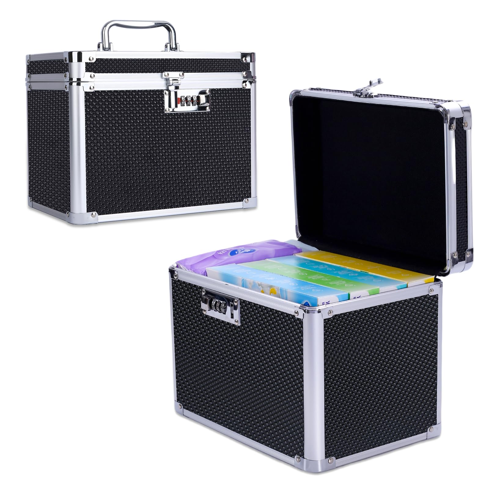 Secure Lock Box with Carbon Back - Combination Lock Storage Box for Medicine, Jewelry, Office & Cosmetics (7.25