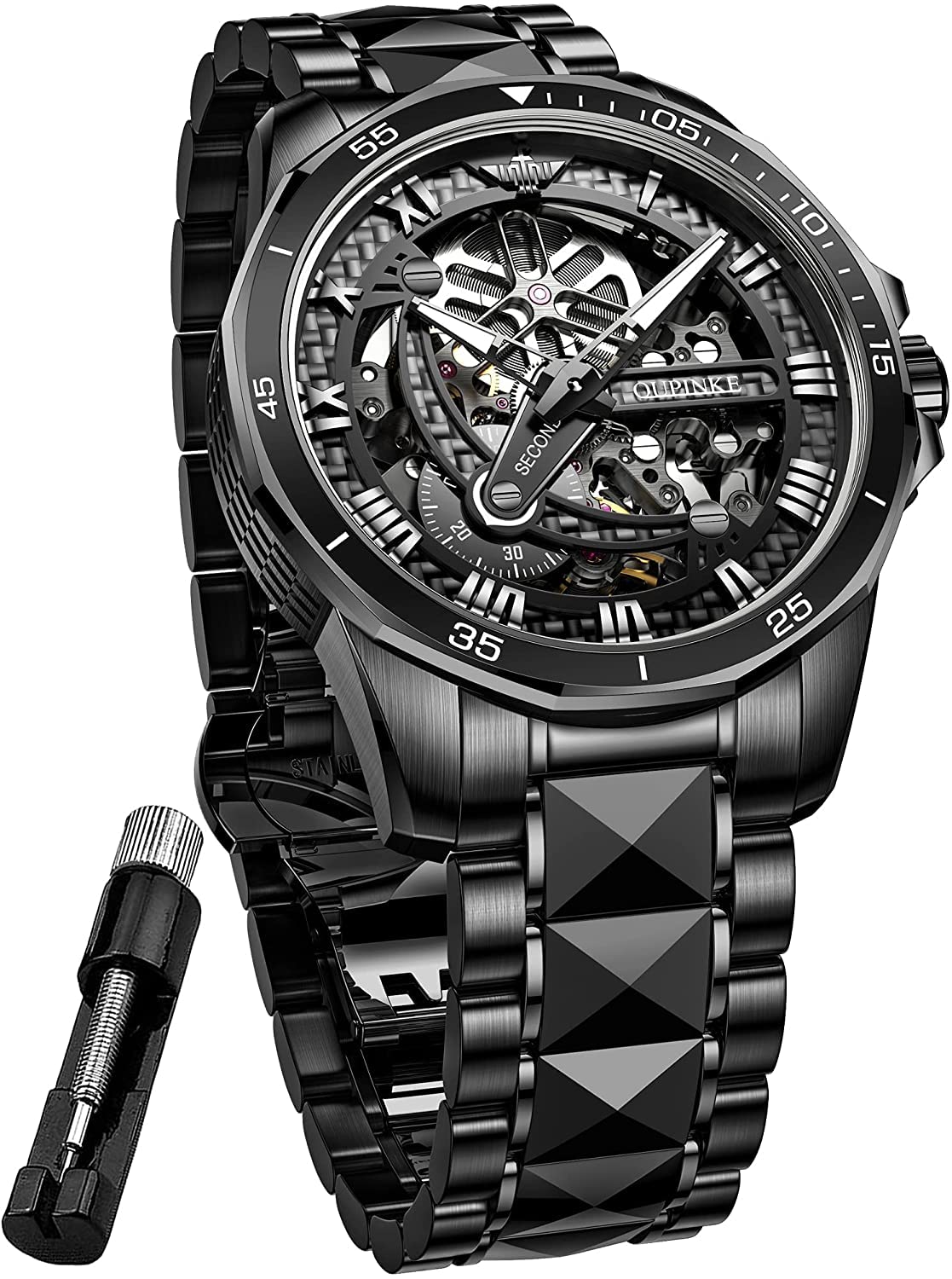 Automatic Self-Winding Skeleton Men's Watch - Luxury Mechanical Dress Watch with Sapphire Crystal, Tungsten Steel Case, Waterproof & Luminous - Perfect for Business, Formal Events & Everyday Wear