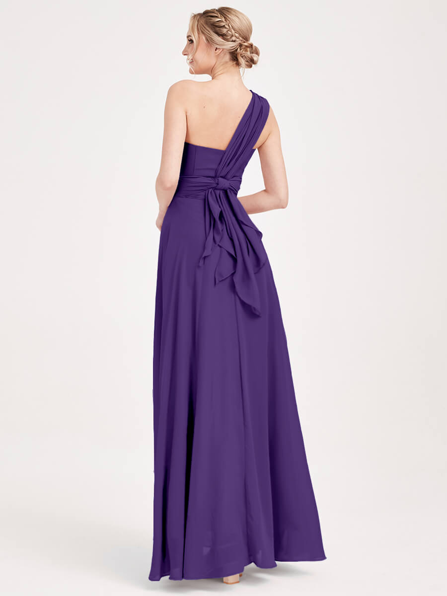 Elegant Convertible Chiffon Bridesmaid Dress - Wrap Style Royal Purple Maxi Gown for Weddings, Parties & Formal Events | Perfect for Bridal Shower, Evening Galas & Special Occasions