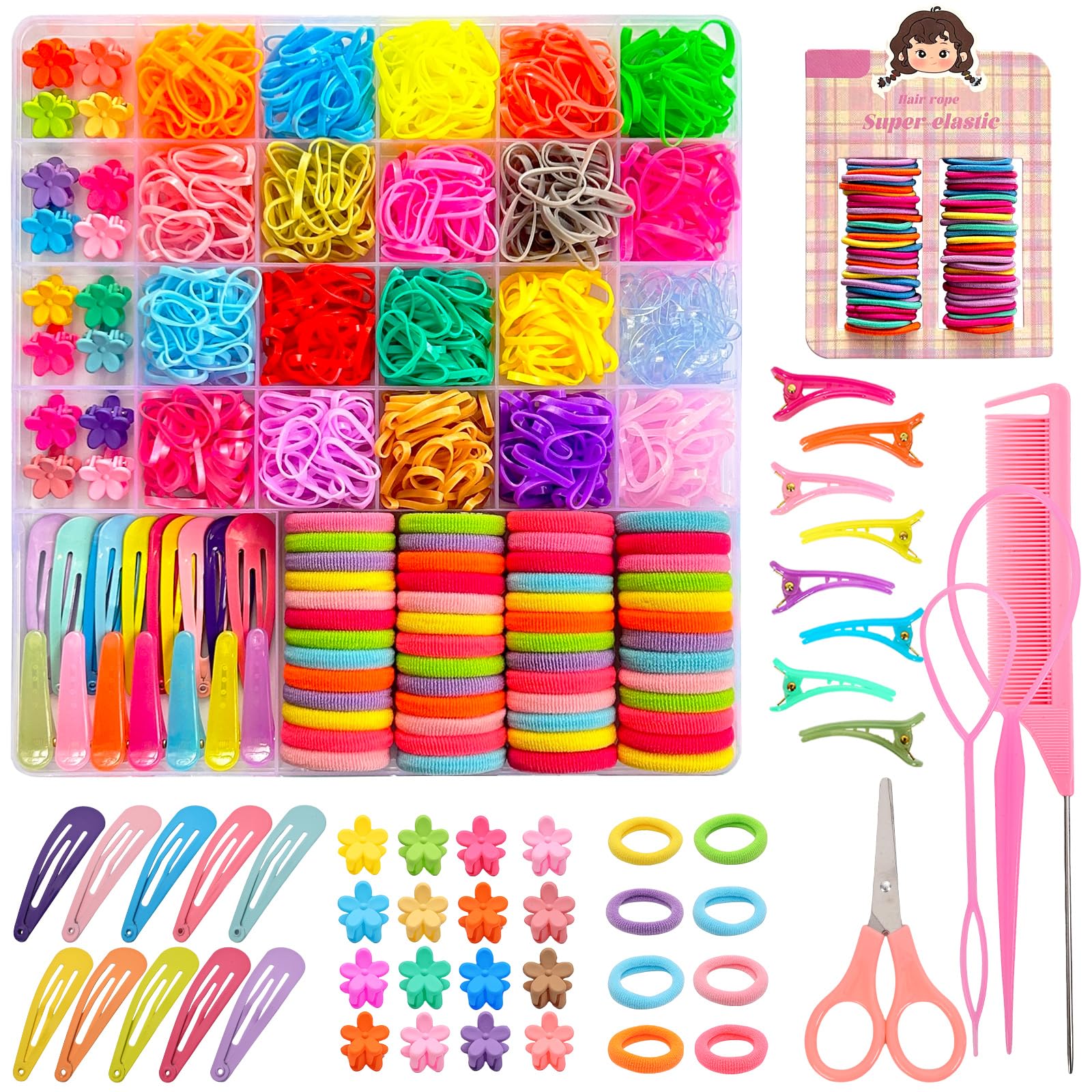 Toddler Hair Ties Set with Clips - Colorful Elastic Bands for Girls | Baby Hair Accessories for Daily Styling