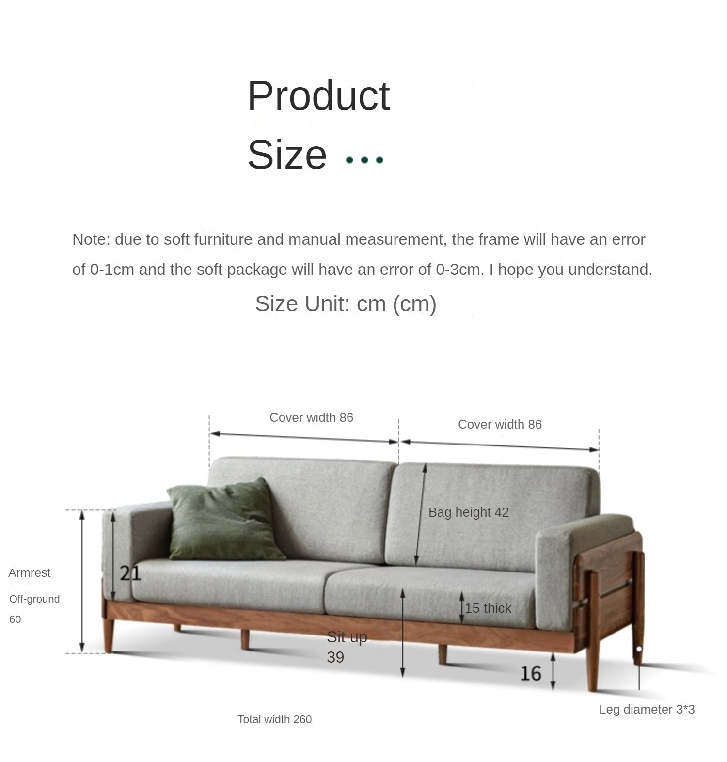 Premium Black Walnut Solid Wood Upholstered Fabric Sofa - Modern Living Room Furniture for Home, Office & Lounge Comfort