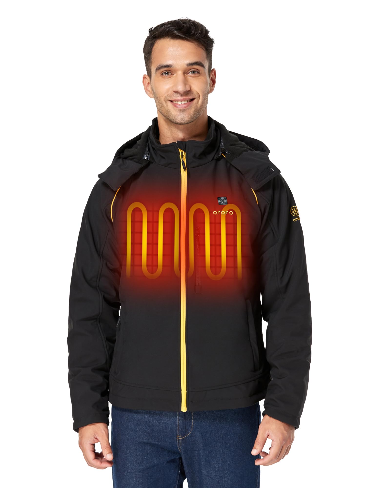 ORORO Men's Heated Jacket with Rechargeable Battery - Winter Heated Coat with Detachable Hood for Outdoor Activities (Charger Not Included) - Perfect for Skiing, Hiking & Cold Weather Commuting