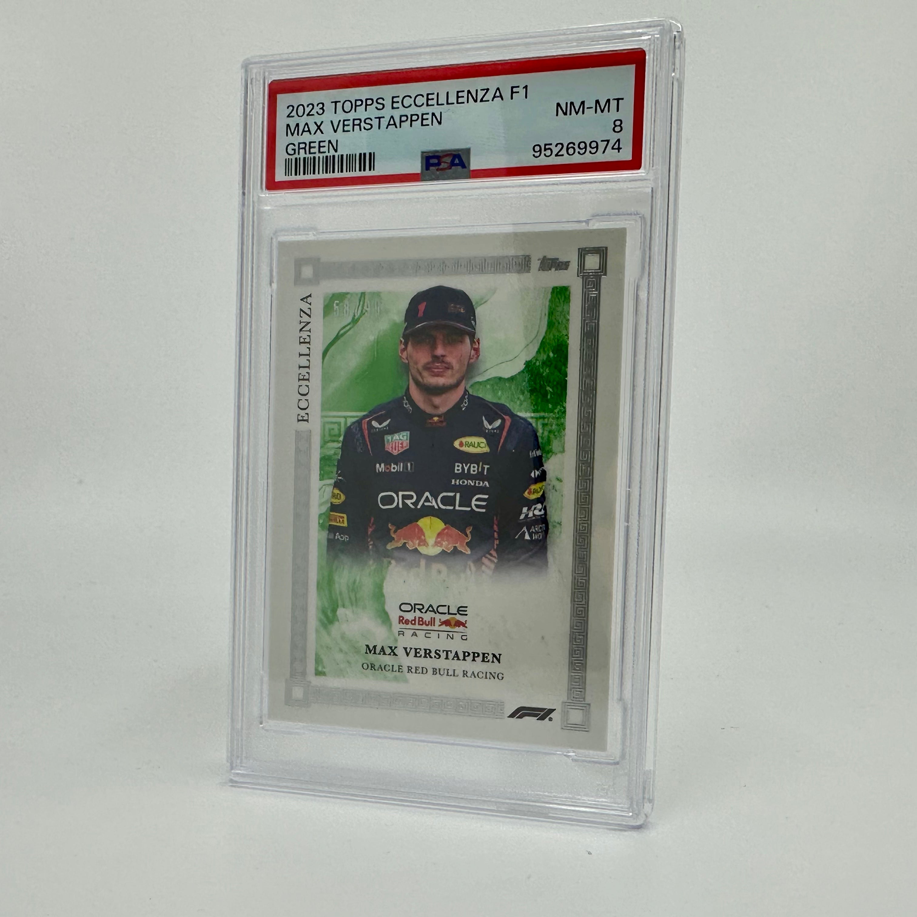 PSA 8 Graded 58/99 Max Verstappen Green 2023 Eccellenza Racing Card - Perfect for F1 Collectors and Motorsport Memorabilia Enthusiasts