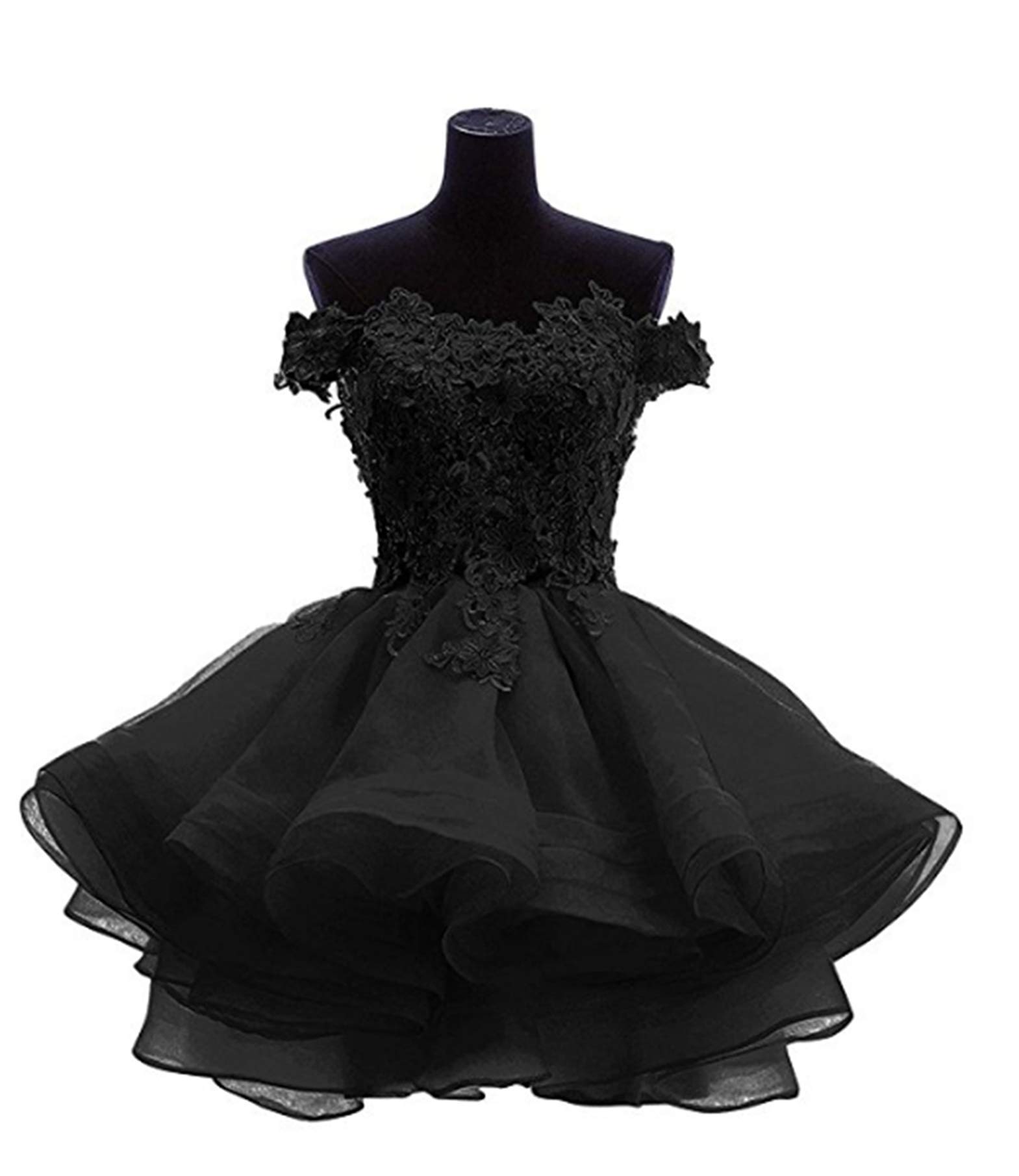 ANGELA Women's Off The Shoulder Organza Short Homecoming Dress - Black Lace-Up Prom Dress for 20 Plus Size, Perfect for Homecoming, Prom Night, Cocktail Party and Special Occasions