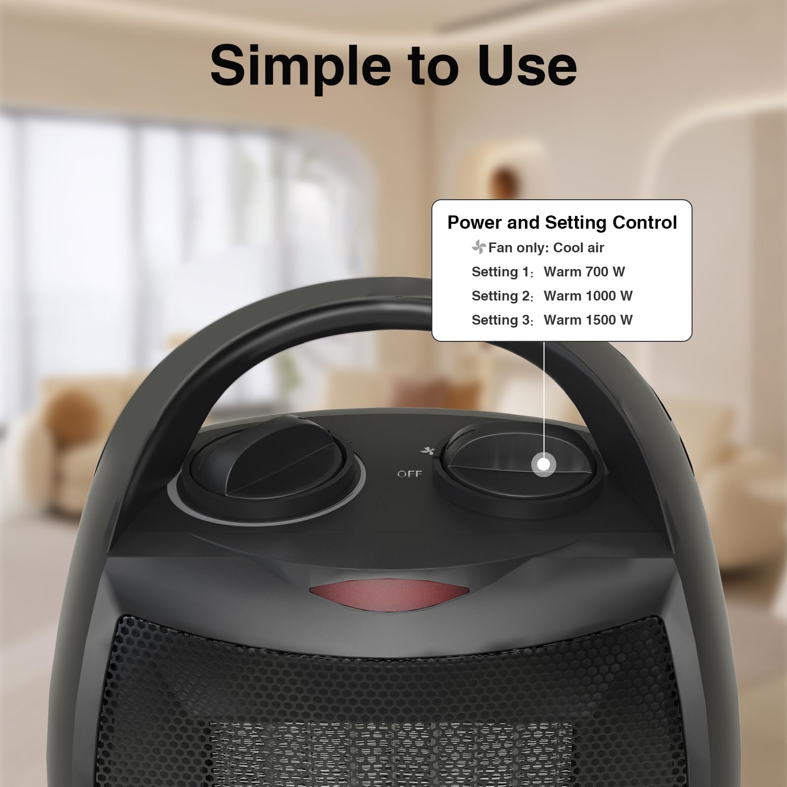 Lutntc 1500W/750W Portable Ceramic Space Heater - Safe & Quiet Electric Heater Fan for Indoor Use, Fast Heating up to 200 Sq Ft - Perfect for Bedroom, Office, Desk, and Home Use