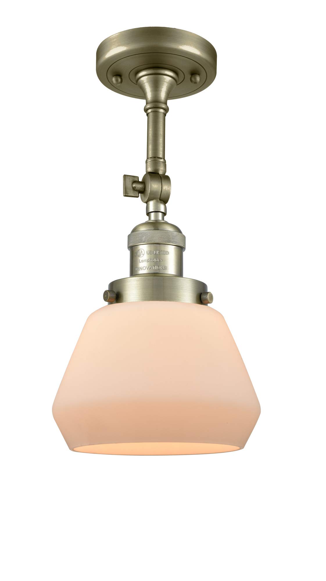 Innovations 201F-AB-G171 1-Light Semi-Flush Mount Ceiling Light Fixture in Antique Brass - Perfect for Bedroom, Living Room, and Hallway Lighting