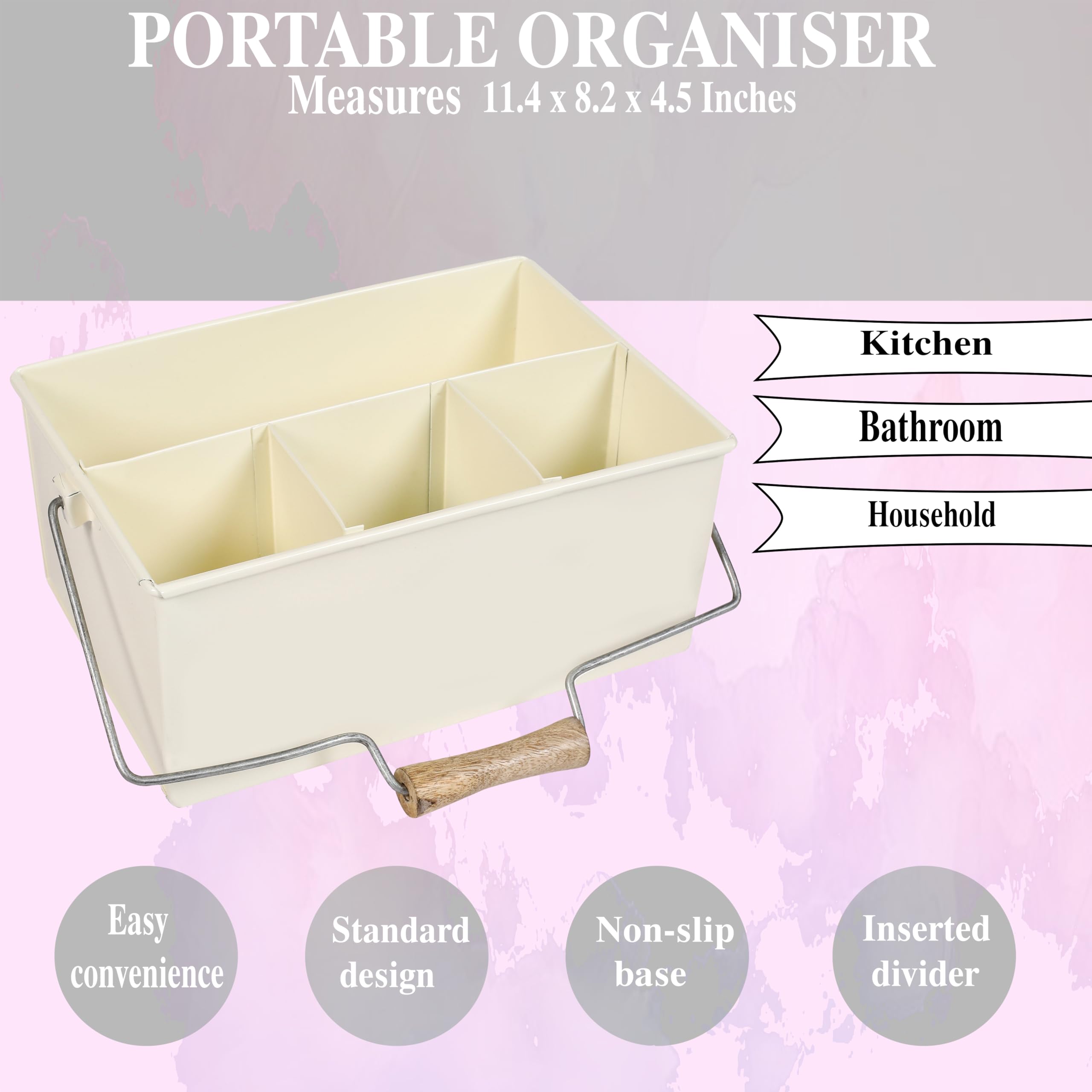 Rustic Galvanized Steel Utensil Organizer - Farmhouse Style Kitchen Caddy with Removable Handle | Multi-Compartment Storage for Cooking Tools, Picnic Supplies & Outdoor Entertaining | Perfect for Countertop, Camping & BBQ Parties