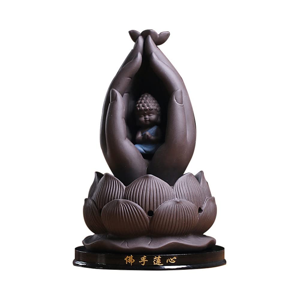 TOMYEUS Ceramic Buddha Hand Backflow Incense Burner - Lotus Waterfall Aroma Diffuser for Home Decor, Office, Yoga & Meditation | Zen Relaxation Gift
