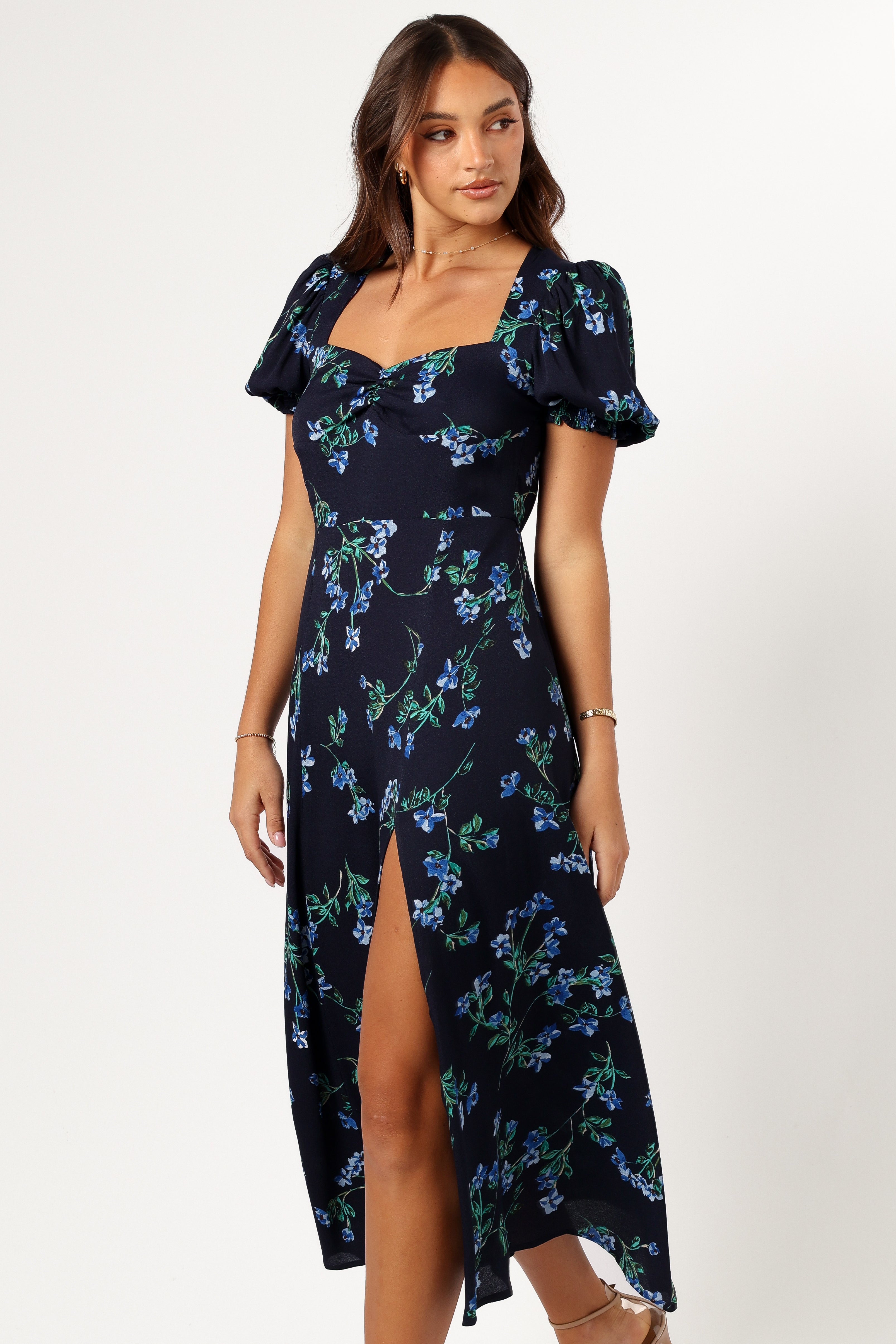 Hendrix Midi Dress for Women - Elegant Navy Blue Flowy Dress with Short Sleeves | Perfect for Casual Wear, Office Outfits, Date Nights & Special Occasions