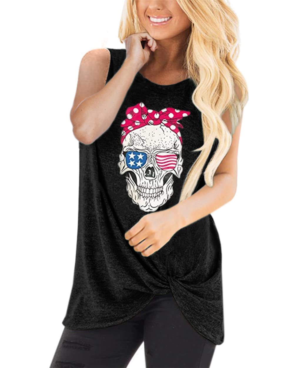 Women's Summer Tank Tops - Twist Knot Casual Sleeveless Blouse, Loose Fit Flowy Tunic Top for Beach, Vacation & Everyday Wear