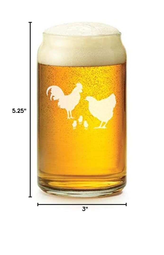 16 oz Beer Can Glass Chicken Family - Perfect for Beer Lovers, Unique Gift Idea for BBQ Parties & Home Bar Decor