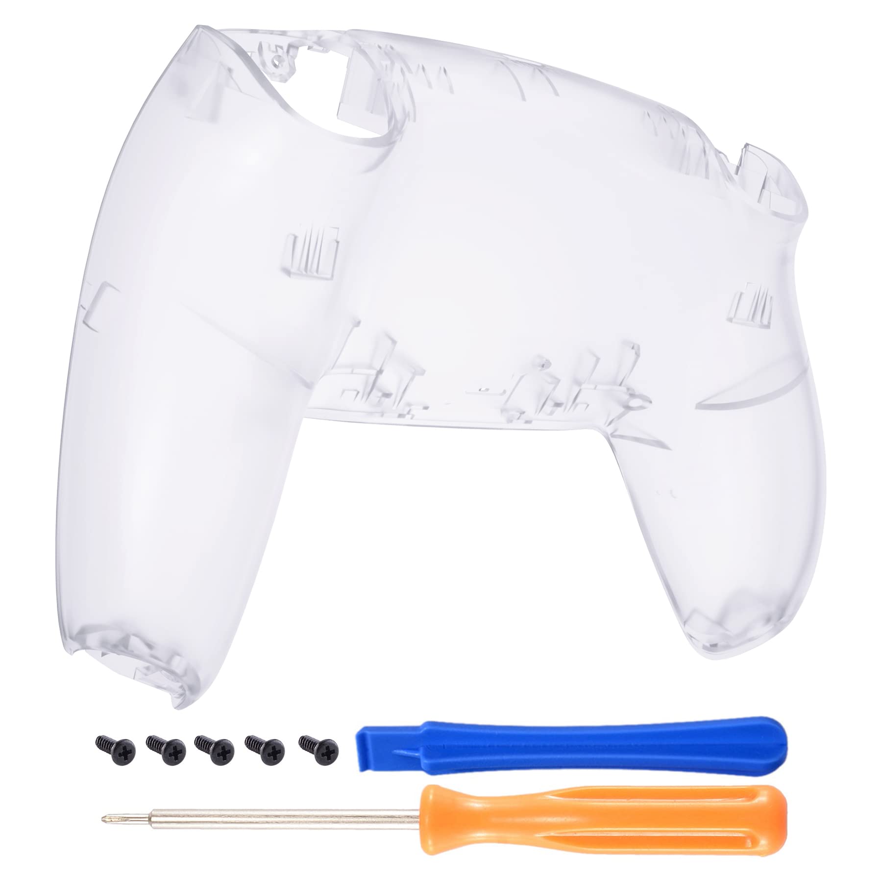 eXtremeRate Clear Custom Back Plate & Bottom Shell Replacement for PS5 Controller - Durable Transparent Cover for Enhanced Grip & Style - Perfect for Gaming, Customization, and Controller Protection