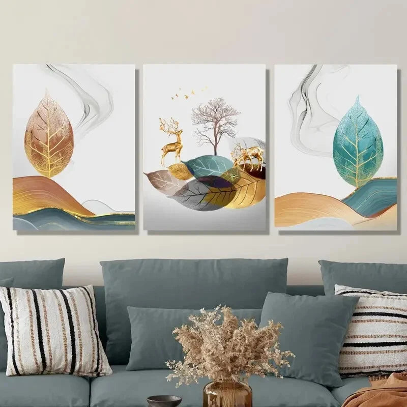 3-Piece Chinese Style Feng Shui Metal Wall Art Prints - Ready to Hang Home Decor for Living Room, Bedroom & Office