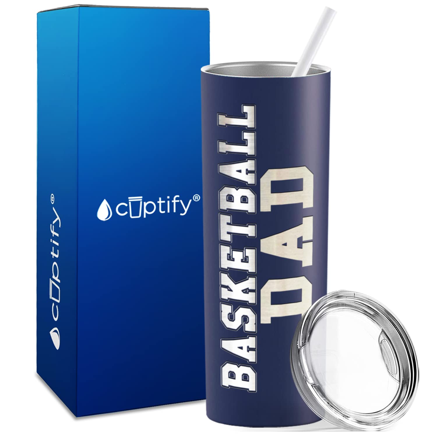 Basketball Dad Tumbler 20oz - Laser Engraved Stainless Steel Cup with Straw for Sports Fans & Gifts