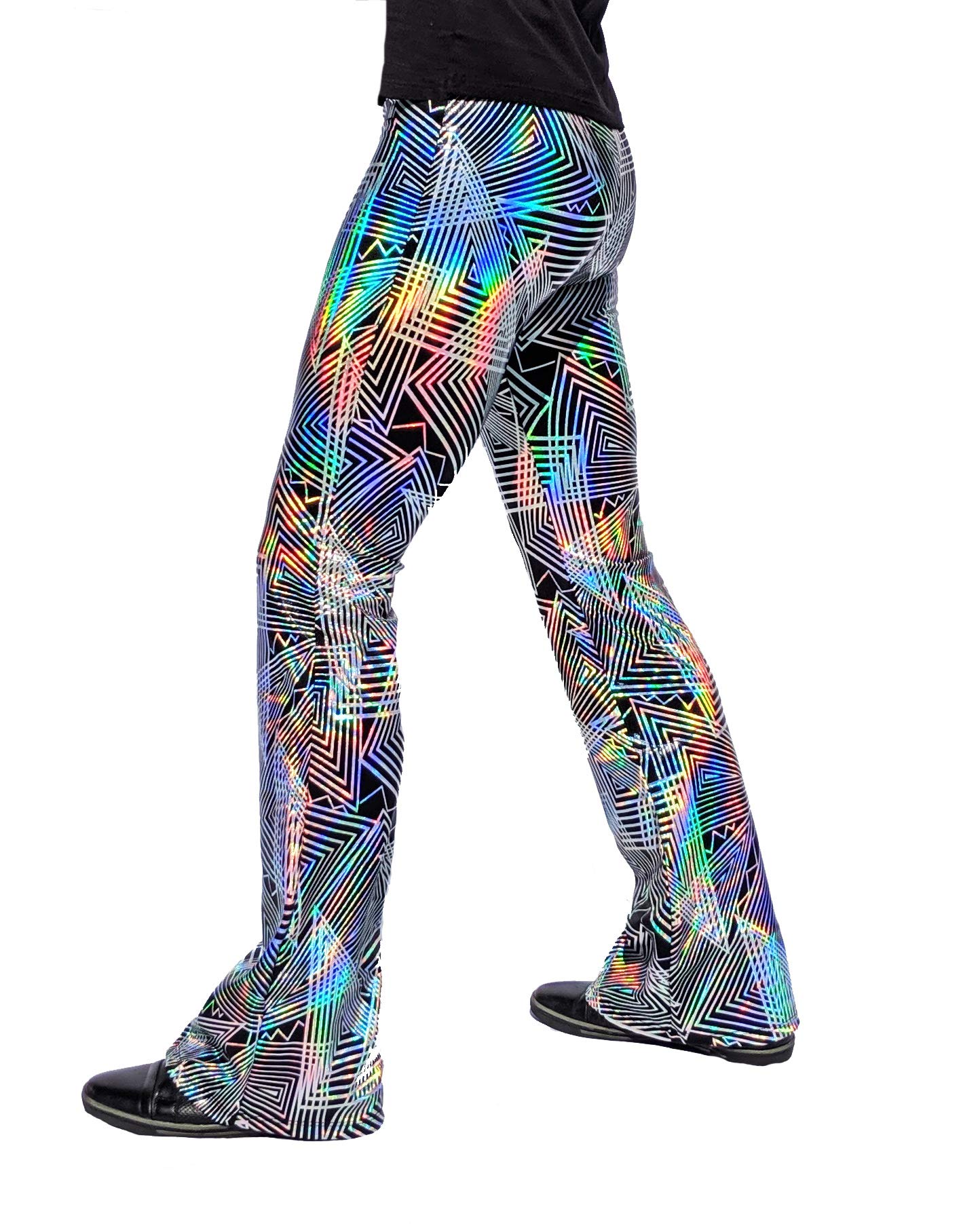Revolver Fashion Funstigators Festival Clothing: Men's Flared Holographic Pants - USA Made (Size S, Disco Daze) | Perfect for Rave Outfits, Music Festivals & 70s Themed Parties