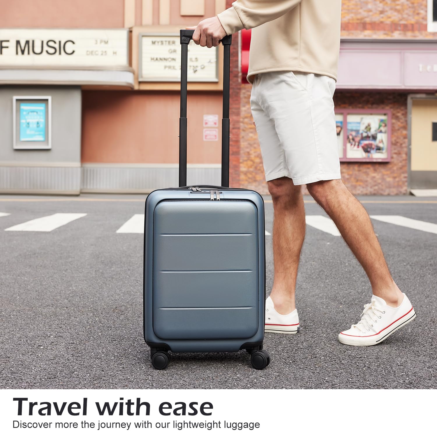 COOLIFE 20in ABS+PC Carry-On Luggage Suitcase with Spinner Wheels & Multiple Pockets - Lightweight Titanium Gray Hardshell Trolley for Air Travel, Business Trips & Weekend Getaways