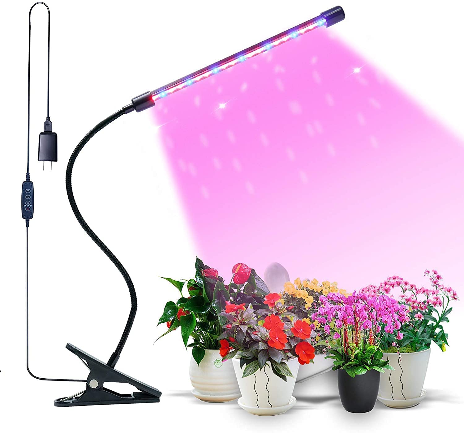 9 Dimmable Full Spectrum LED Grow Lights for Indoor Plants - Adjustable 3/9/12H Timer, Single Head Plant Growing Lamp for Hydroponics, Seedlings & Houseplants