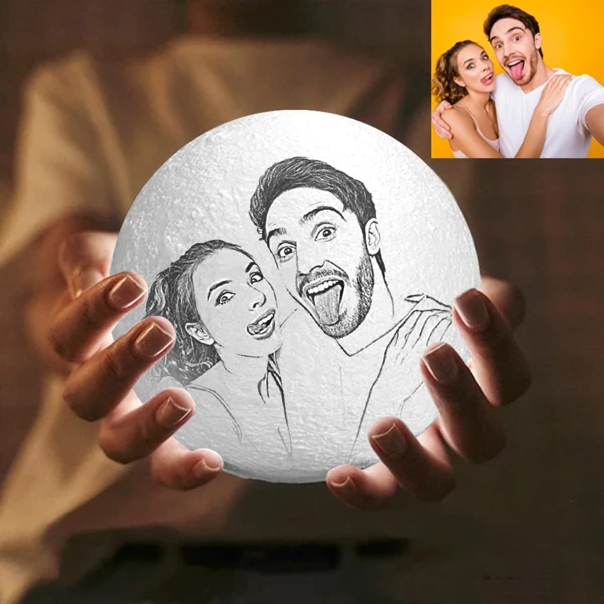 Custom 3D Printed Moon Lamp with Photo & Personalized Text - 5 Inch LED Night Light with Stand (3 Color Options) | Perfect Birthday, Christmas, Anniversary Gift | Bedroom, Nursery, Office Desk Decor | Romantic Mood Lighting for Home