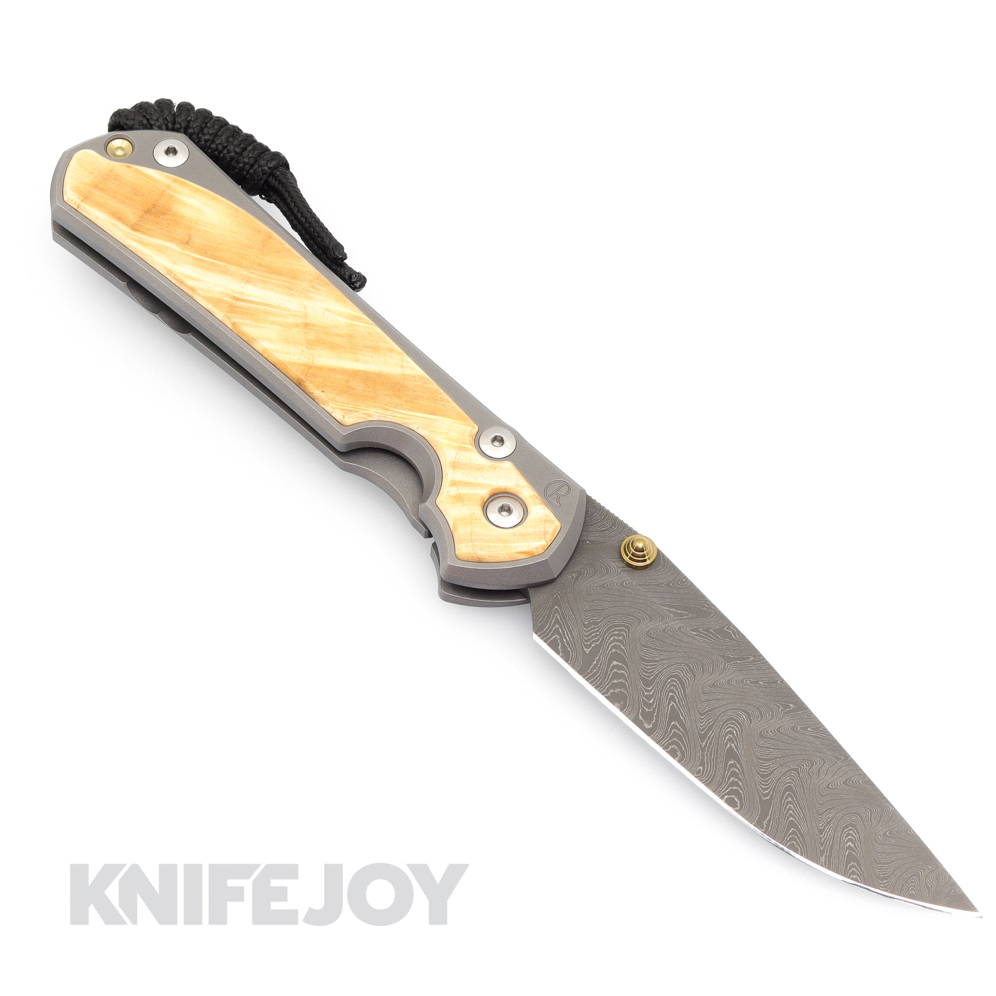 Chris Reeve Knives Large Sebenza 31 Left Hand Boomerang Damascus Folding Pocket Knife with Box Elder Wood Inlay & Matte Finish - EDC, Outdoor Survival, Camping, Hunting Gear