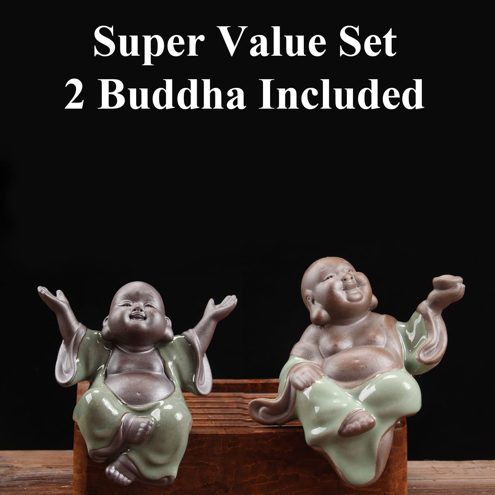 Ceramic Buddha Water Fountain with LED Lights - Indoor Waterfall Decor with 2 Buddha Statues, Mist & Backflow Incense Holder | Feng Shui Home Decor for Stress Relief, Wealth & Zen Meditation | Perfect for Living Room, Office or Yoga Studio