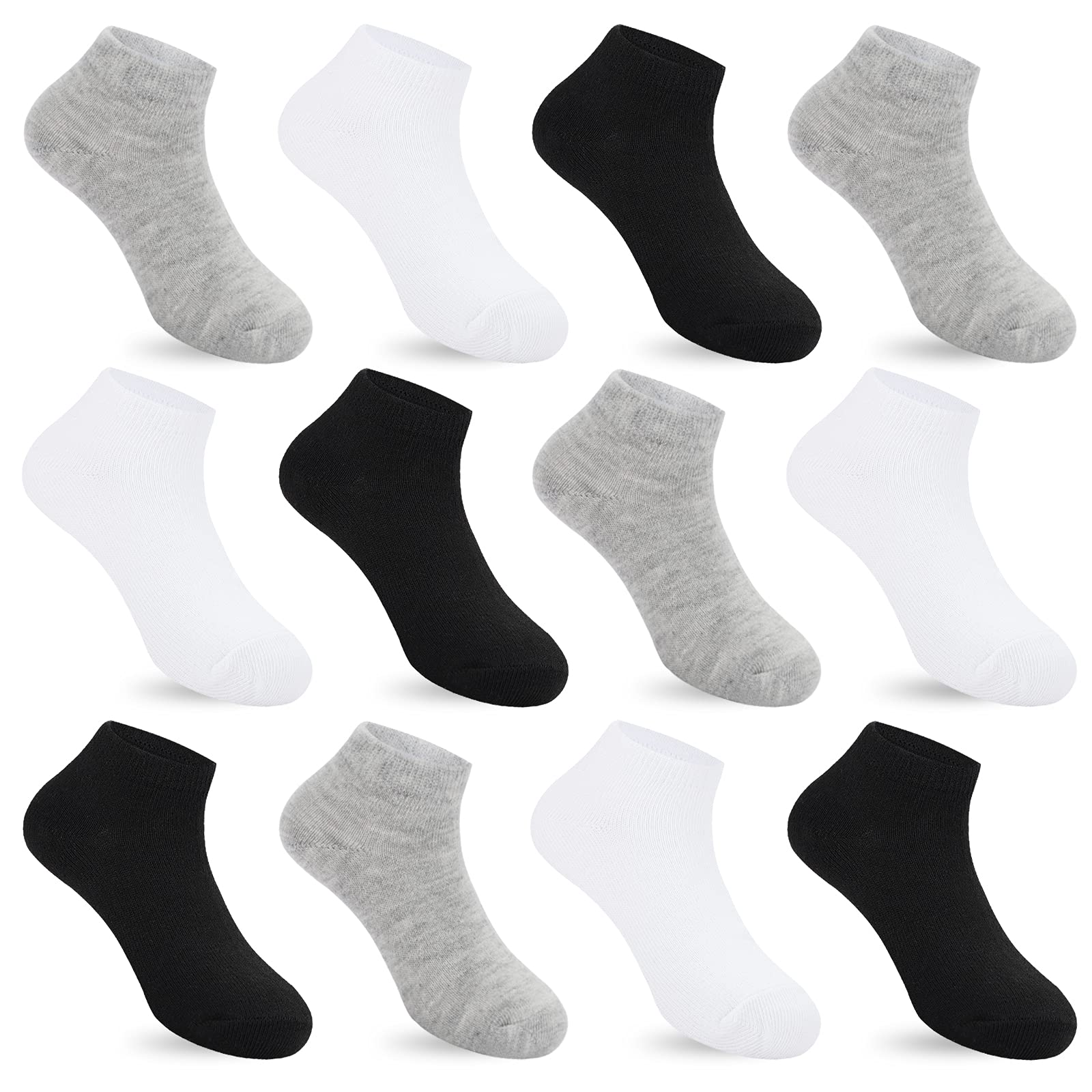 Auranso 12 Pairs Kids Breathable Athletic Ankle Socks for Boys & Girls - Soft Cotton Low Cut Socks for Running, Sports & Everyday Wear
