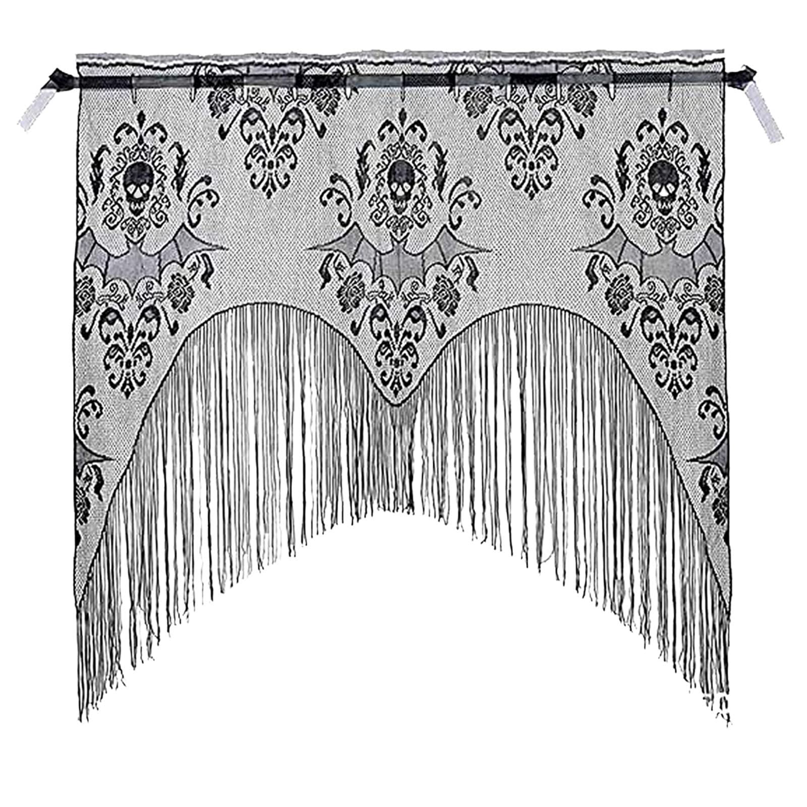 Black Lace Bat Halloween Door Curtain - Gothic Mesh Window Decoration for Halloween & Christmas - Spooky Home Decor for Parties, Haunted Houses & Holiday Festivities