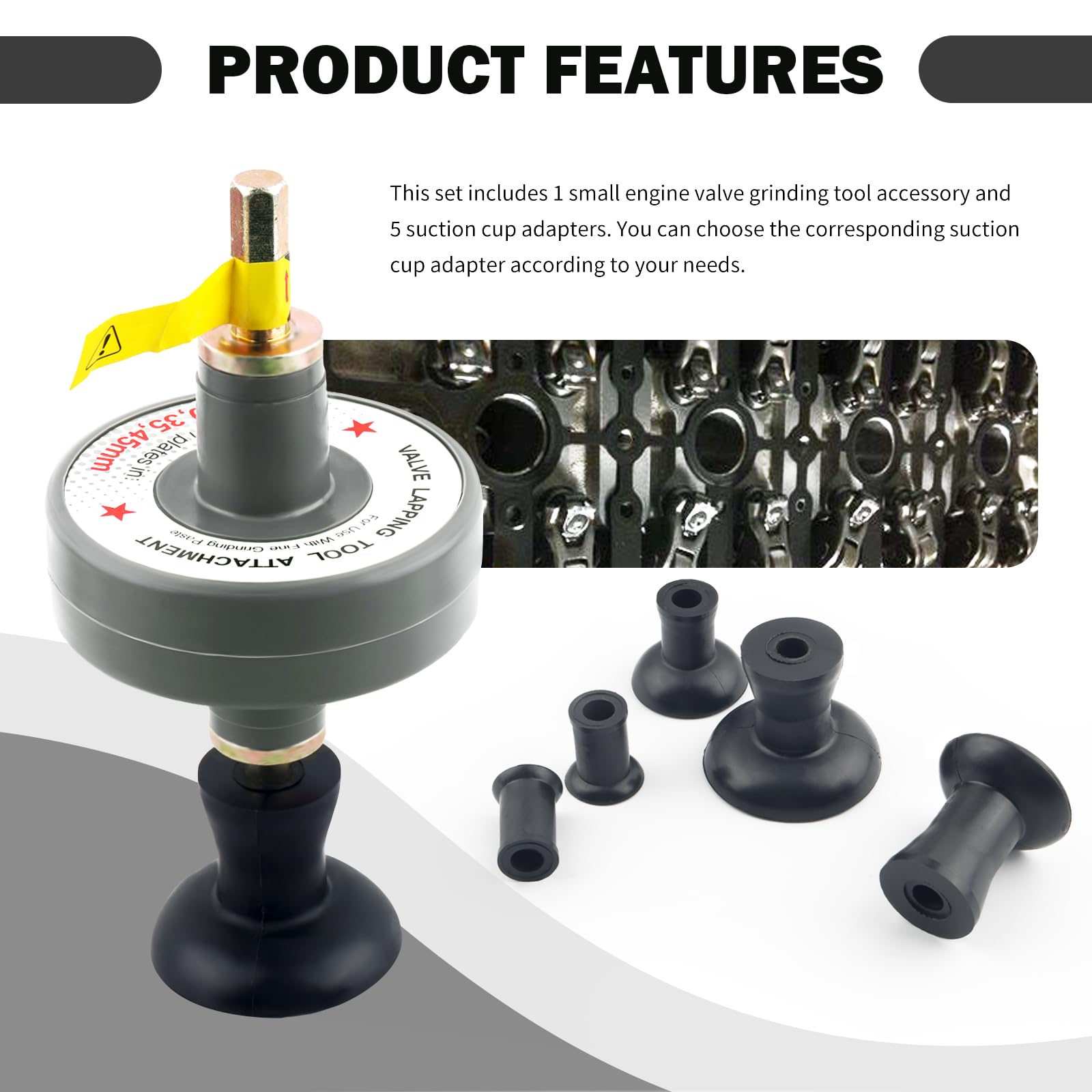 Premium Valve Lapping Tool Kit with 5 Suction Cup Adapters - 1000-1250 RPM Valve Grinding & Maintenance Tool for Automotive, Motorcycle & Small Engine Repair - Perfect for DIY Mechanics & Professional Use