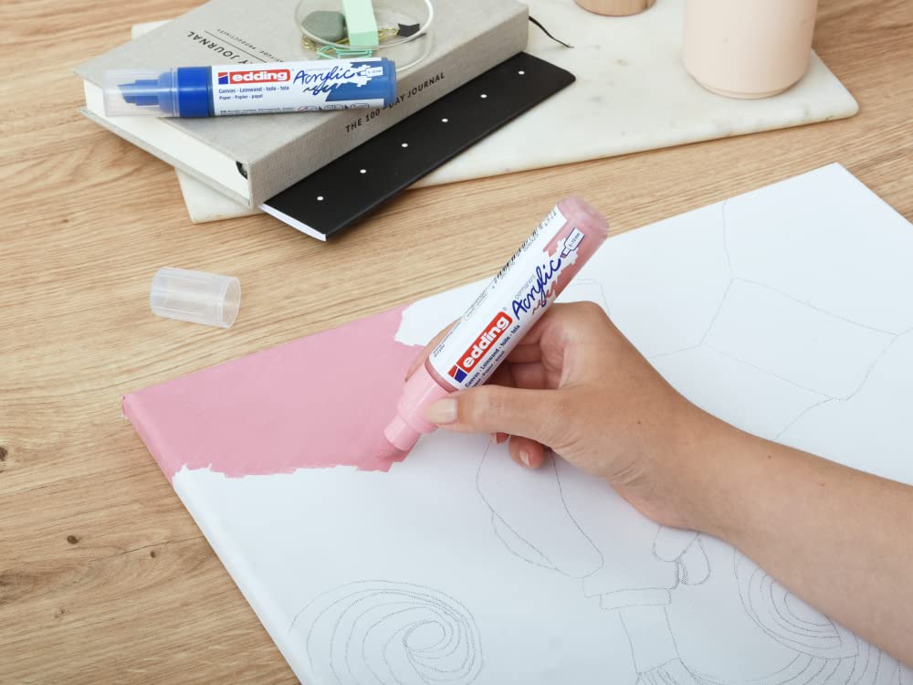 edding 5000 Waterproof Acrylic Paint Marker - Broad Chisel Tip 5-10mm - Blue - Permanent Art Pen for Canvas, Wood, Pebbles & Paper - Ideal for DIY Crafts, Rock Painting & Professional Art Projects
