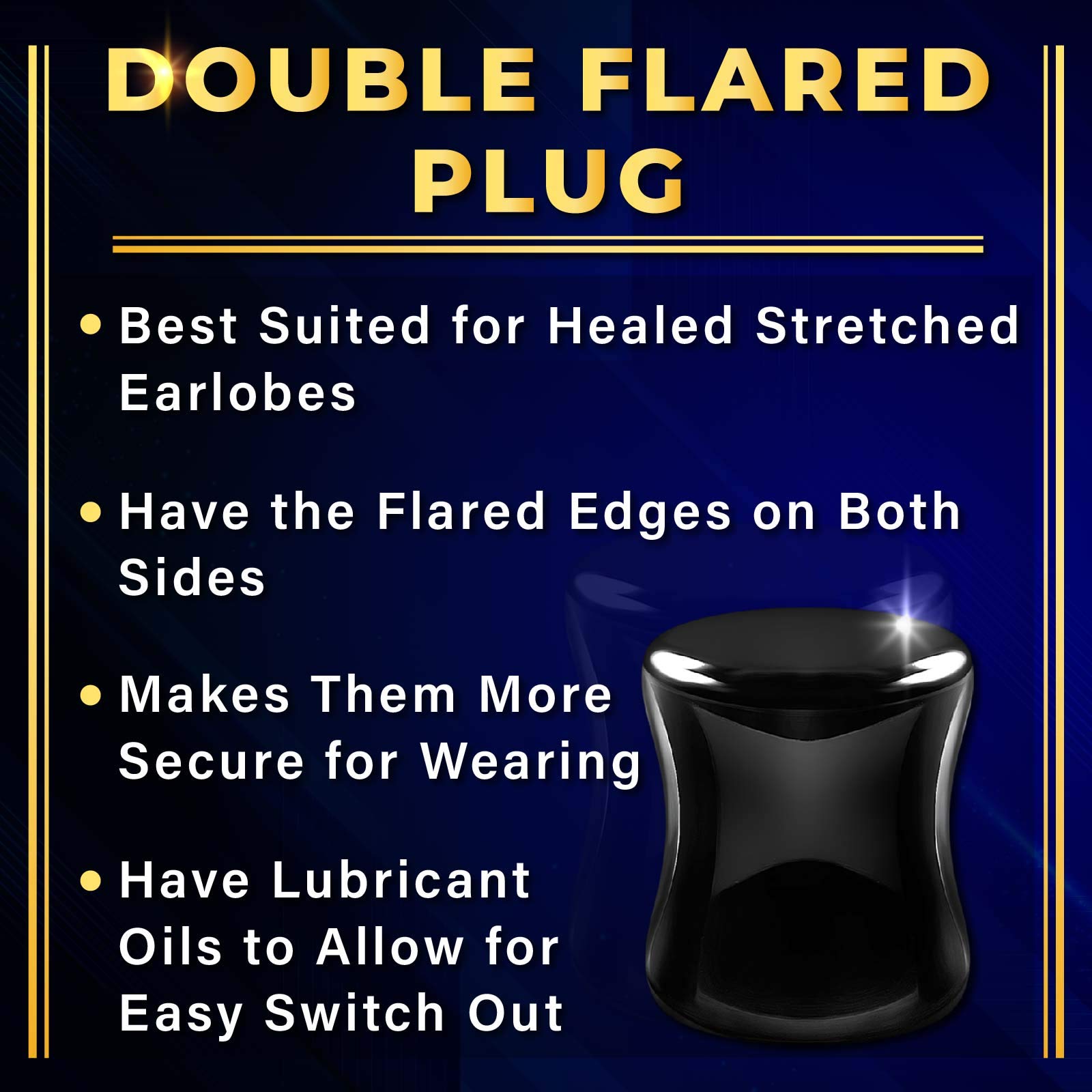 2 Pairs Black Onyx Organic Stone Wood Double Flared Saddle Ear Stretchers - Natural Wood & Stone Ear Plugs for Stretched Earlobes - Perfect for Daily Wear, Yoga, and Boho Fashion
