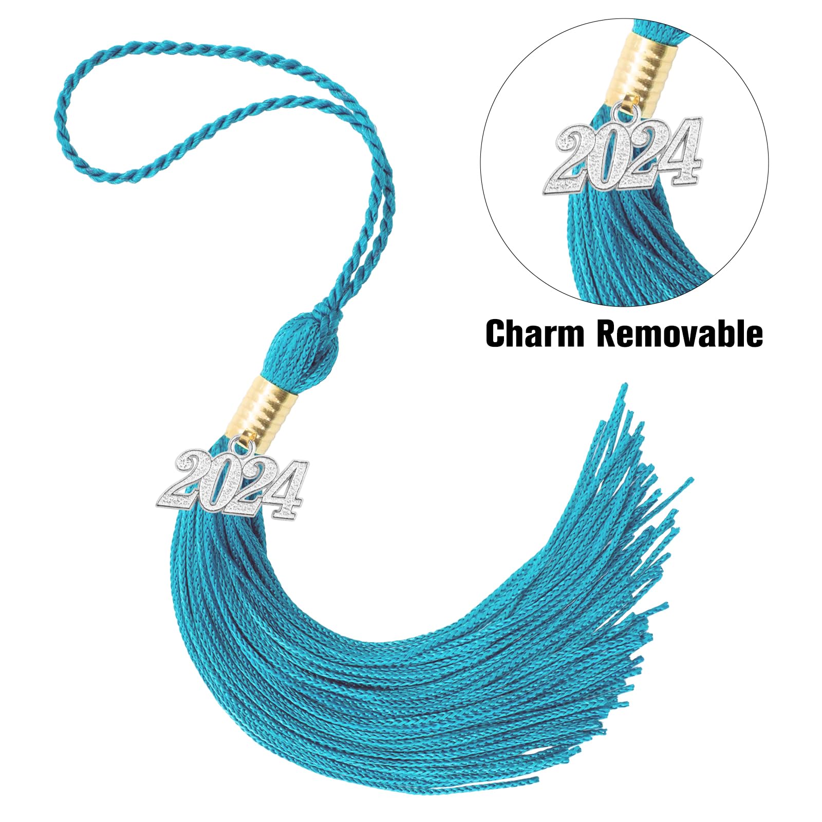 2024 Graduation Tassel Charms - 5 Pack Silver Cap Decorations for High School & College Graduates | Perfect for Graduation Caps, Party Decor & Photo Props
