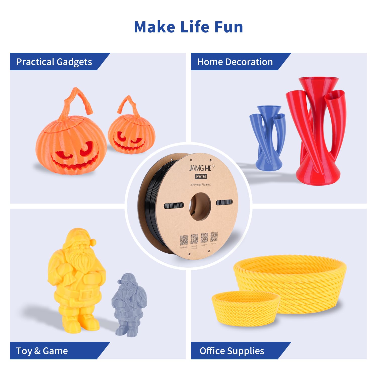 Premium PETG Filament 1.75mm 1KG Spool for 3D Printers - High Precision +/-0.02mm, 10-Pack Black - Ideal for Functional Prototypes, Cosplay Props & DIY Projects