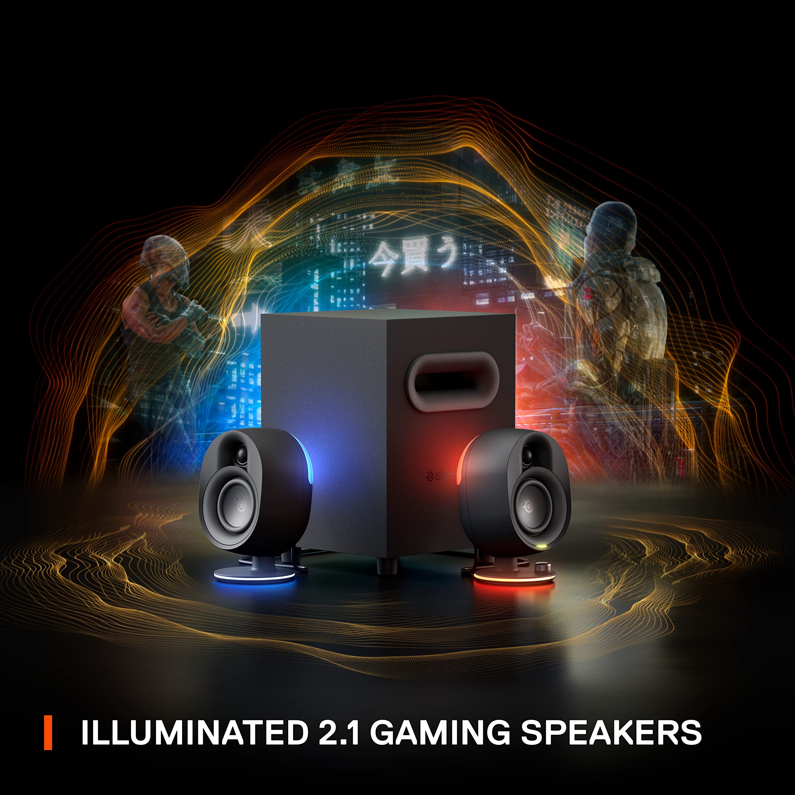 SteelSeries Arena 7 RGB 2.1 Gaming Speakers with Powerful Bass & Subwoofer | Bluetooth PC/PS5/Mobile Speakers | Perfect for Gaming Setup, Home Theater & Music Listening