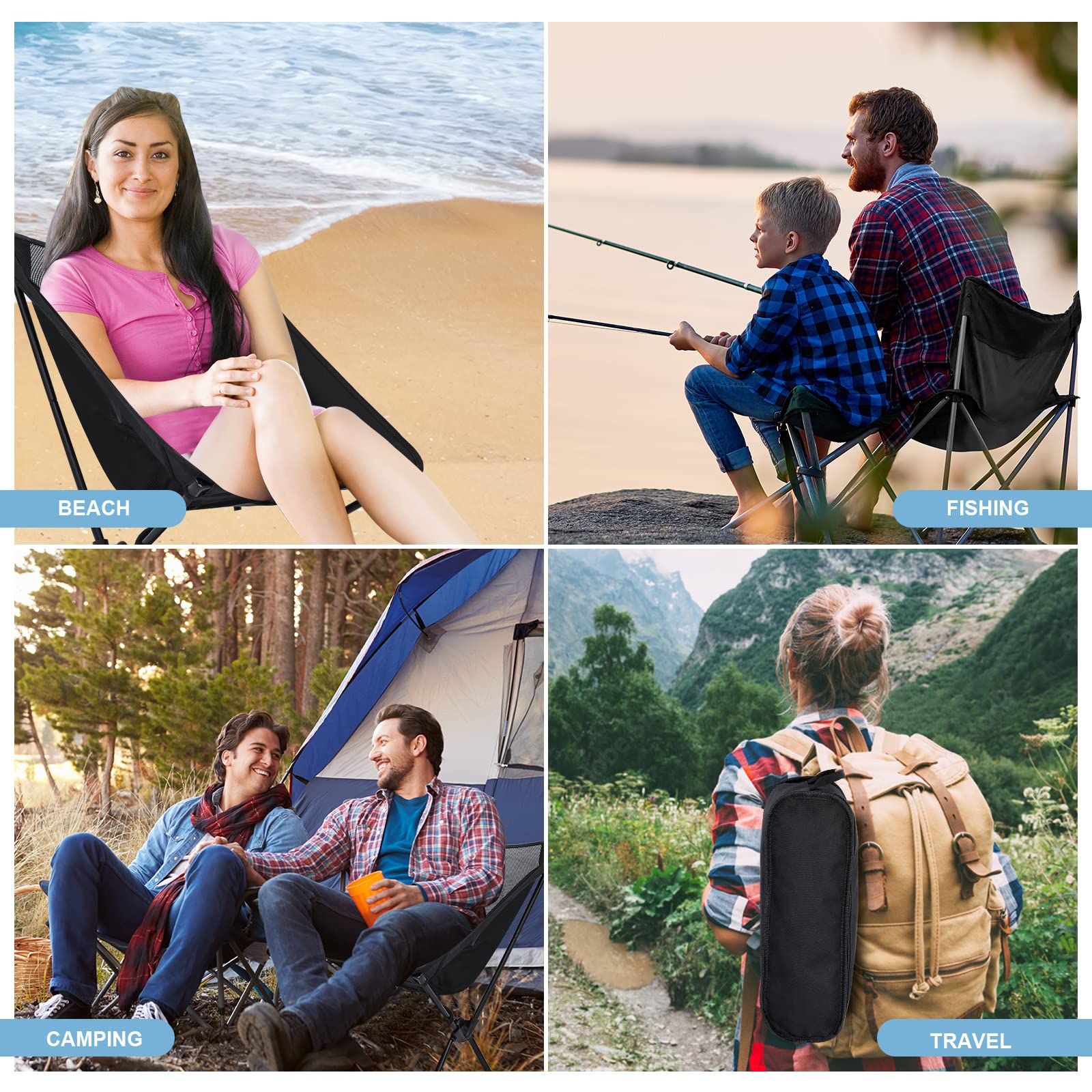 Ultralight Folding Camping Chair - Portable Backpacking Chair for Hiking & Outdoor Adventures - Compact Travel Chair with 176 lbs Capacity & Breathable Mesh Fabric (Black) - Perfect for Camping, Picnics, Beach Trips & Backyard Relaxation