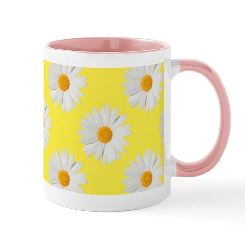 White/Pink Inside - Daisy Flower Pattern Yellow Mug