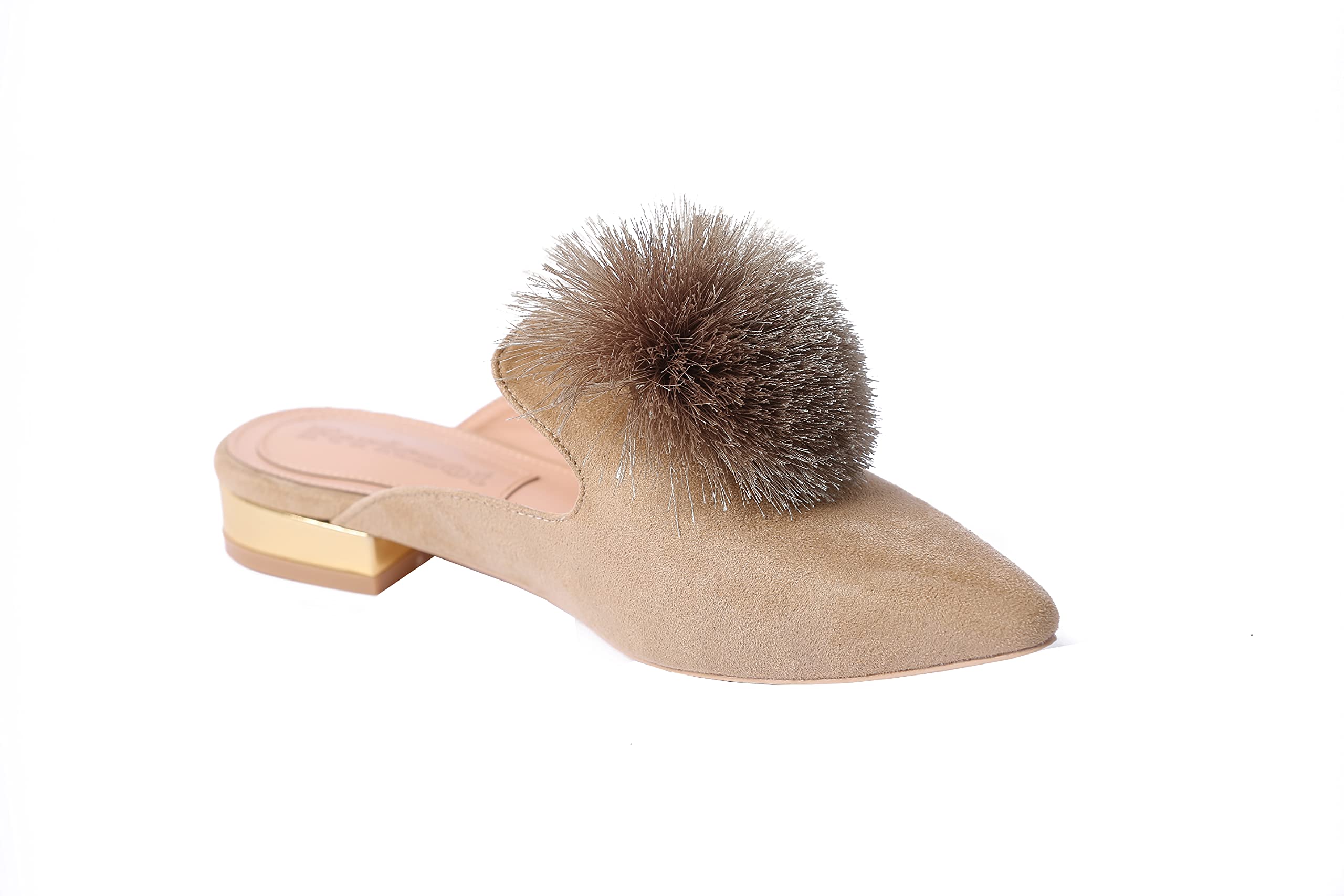 Fericzot Women's Slip On Mule Loafers - Backless Flats with Puff Pompom & Pointed Toe - Comfortable Casual Shoes & House Slippers for Women - Perfect for Home, Office, and Everyday Wear