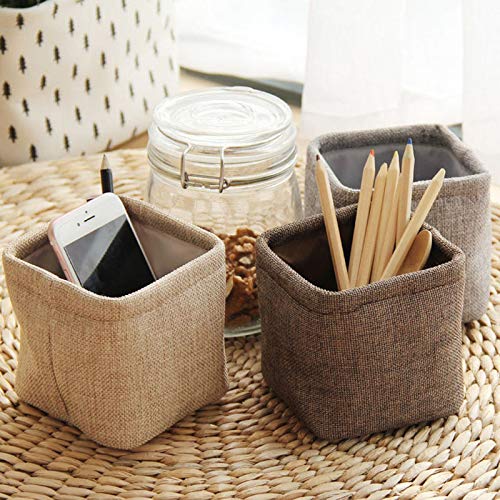 Meichoon Fabric Pencil Holder - Desk Organizer & Storage for Students & Office Supplies - Stationery Desk Tidy Accessories (NC06 Coffee Design) - Perfect for School, Home & Office Workspace Organization