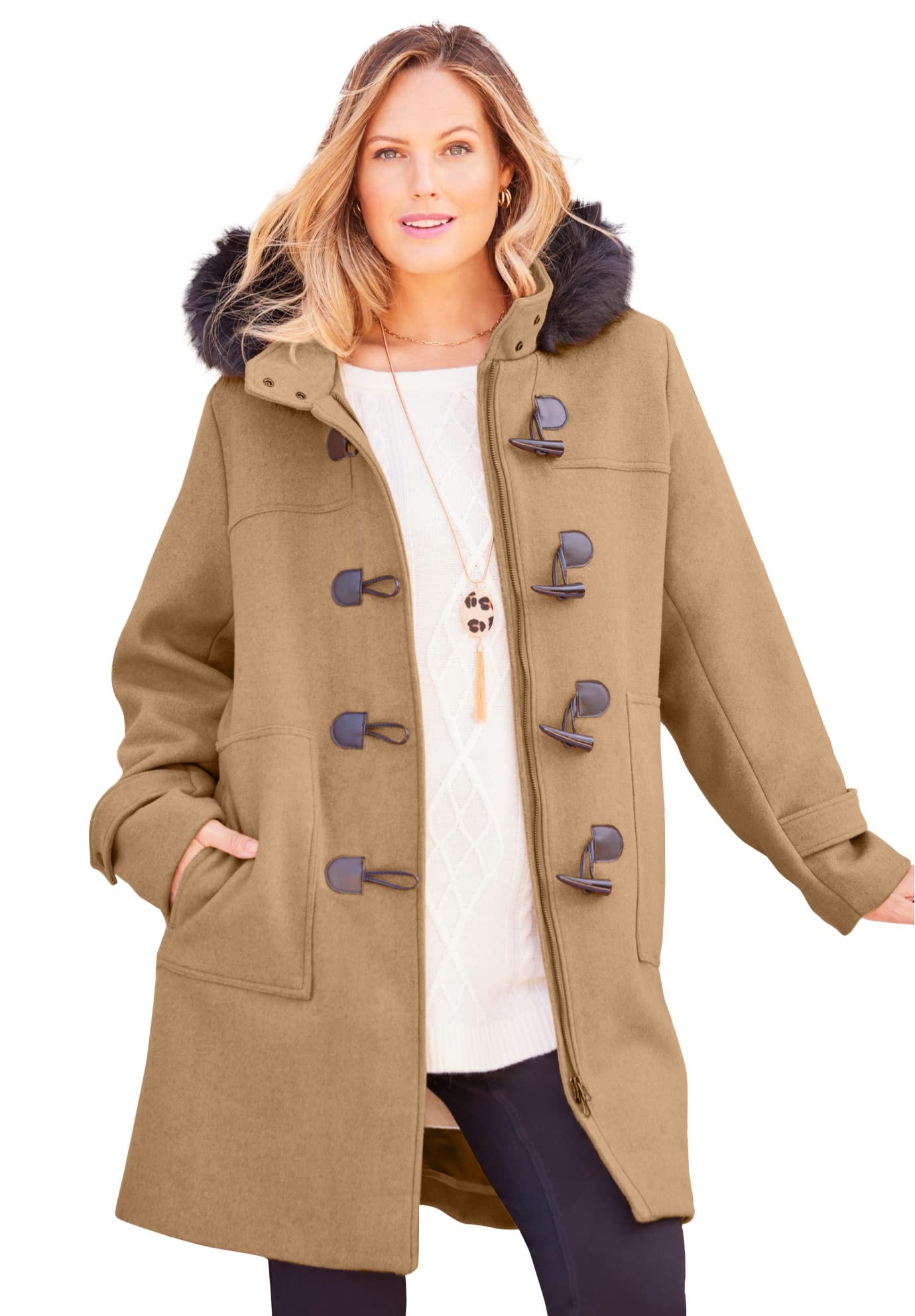 Catherine's Women's Plus Size Wool Blend Toggle Peacoat Coat - Warm Winter Outerwear for Curvy Women | Perfect for Office, Dating & Holiday Outfits