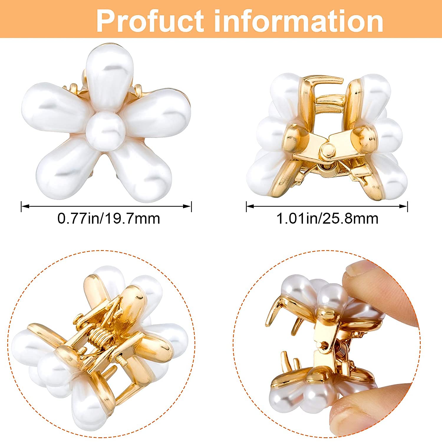 Sonpal 6-Piece Korean Style Pearl Hair Barrettes Set - Elegant Marble Alligator Clips & Duckbill Hairpins for Women | Perfect for Weddings, Parties & Daily Hair Accessories