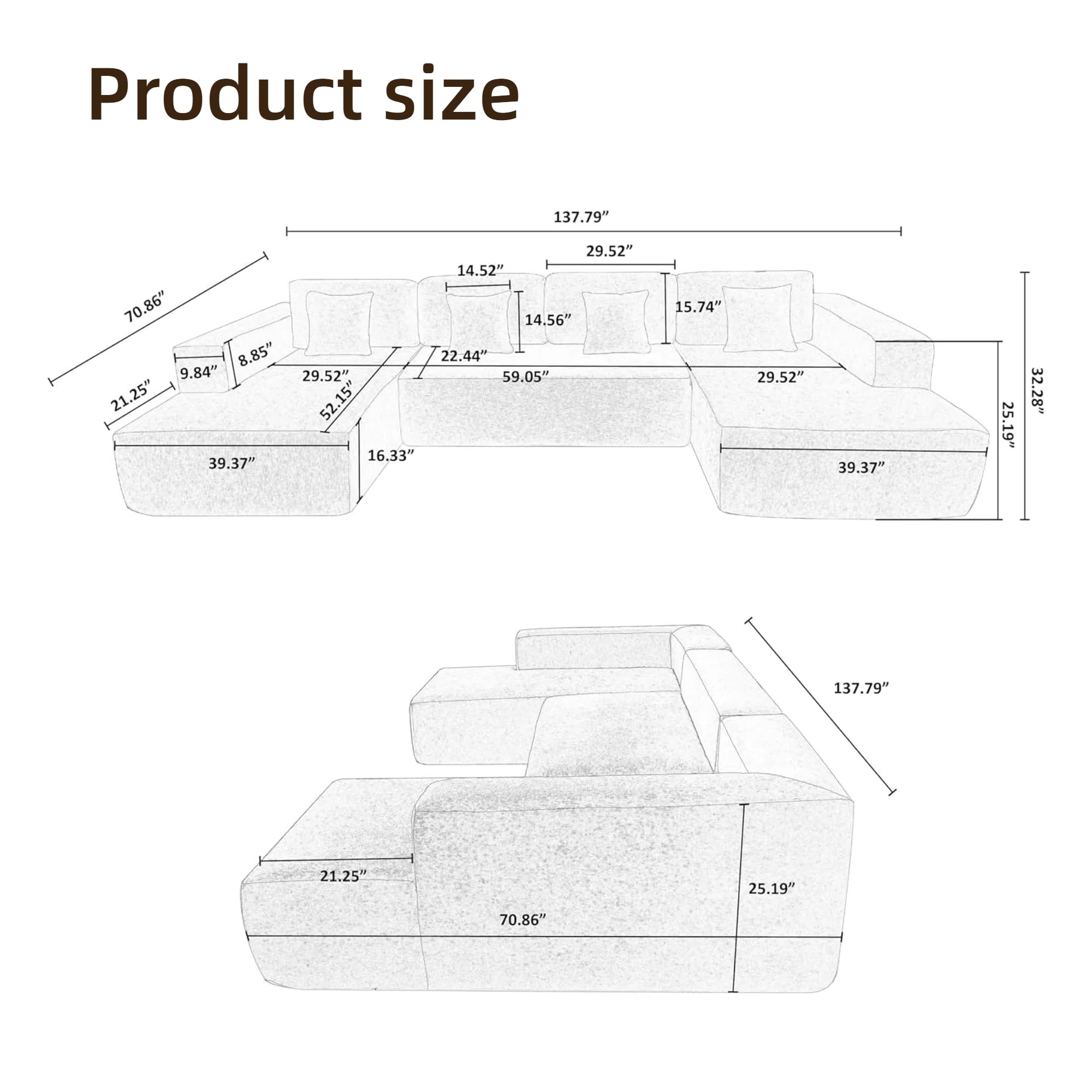 Luxury U-Shaped Sectional Sofa Set with Plush Corduroy Fabric & Reversible Chaise - 4-Seater Comfort Couch with Supportive Backrests for Living Room, Apartment - Perfect for Family Gatherings & Movie Nights (White)